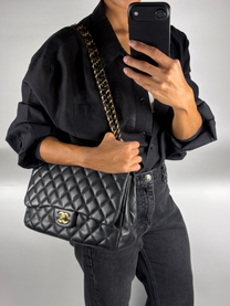 Chanel Jumbo Classic Flap Bag in Black Lambskin Leather