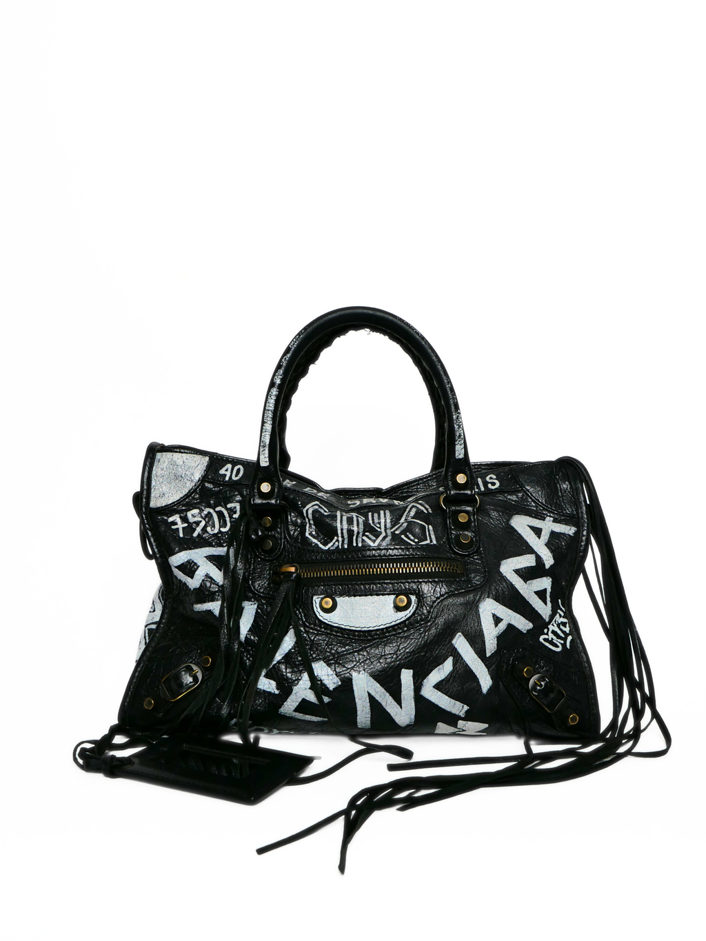 Balenciaga Black Graffiti Leather Small Classic City Bag