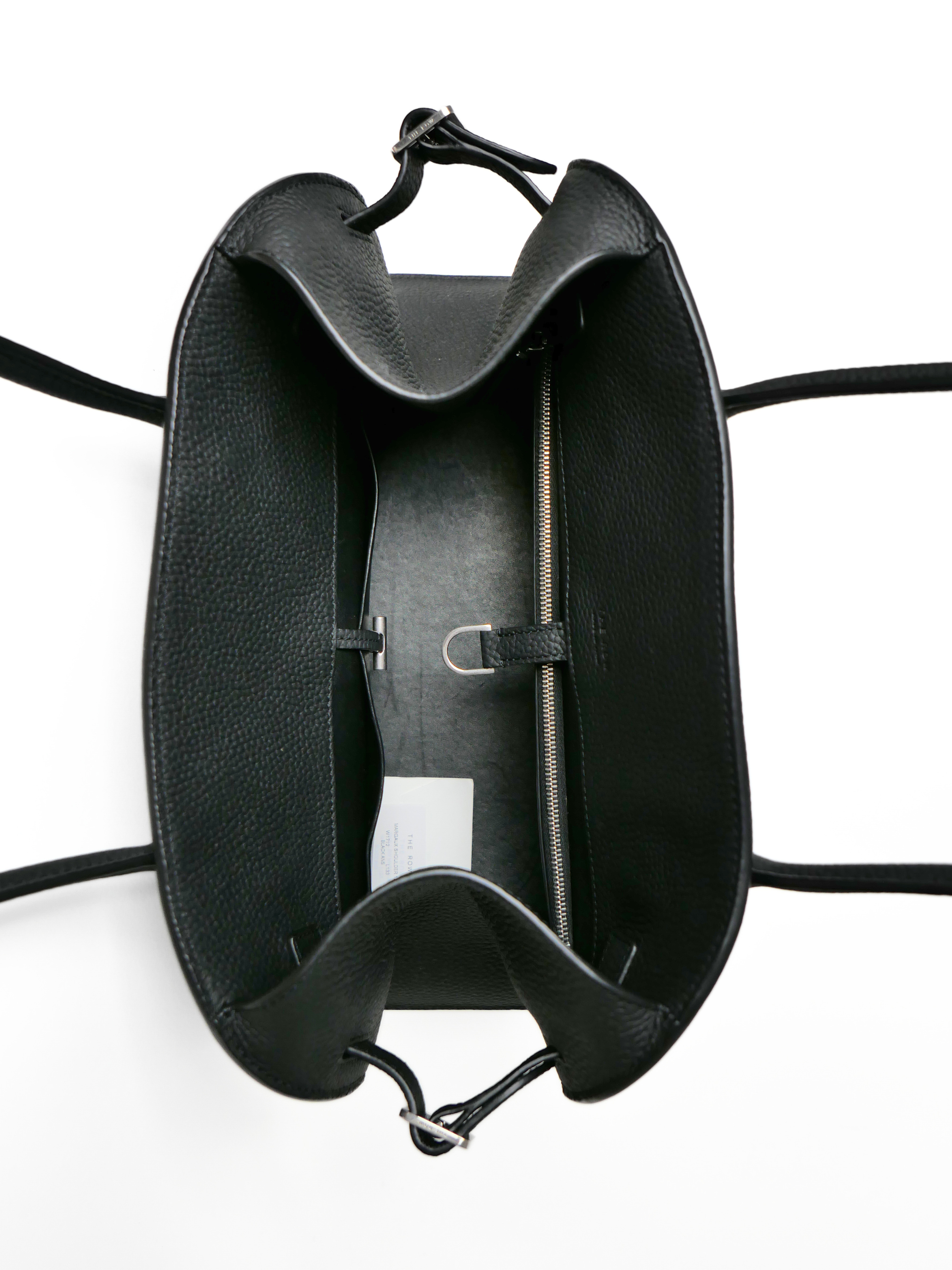 The Row EW Margaux 12 Shoulder Bag in Black Grained Leather