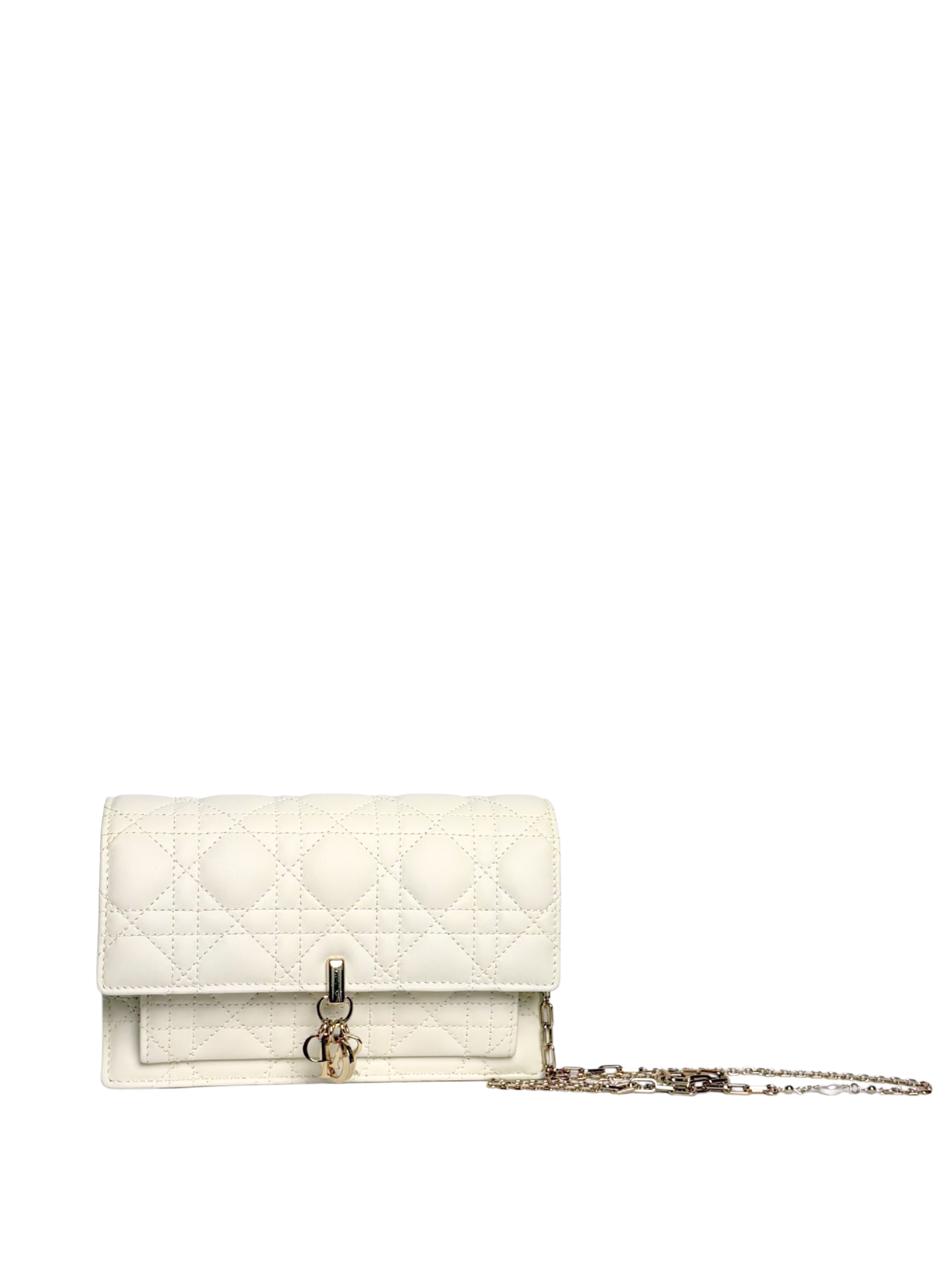 Dior My Dior Daily Pouch with Chain White Cannage Lambskin