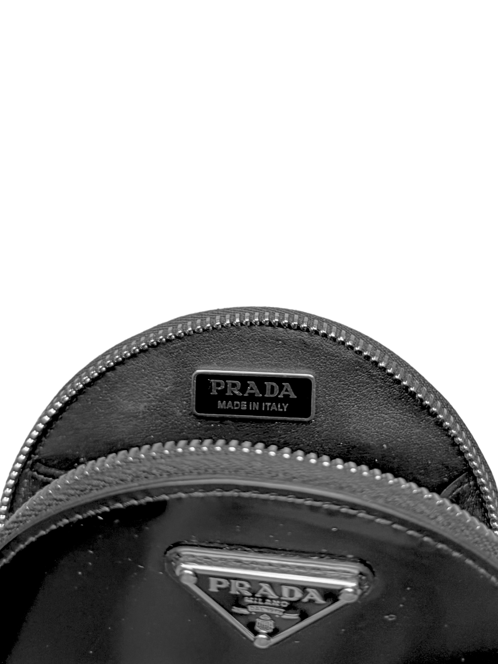 Prada Round Triangle Plaque Mini Coin Bag