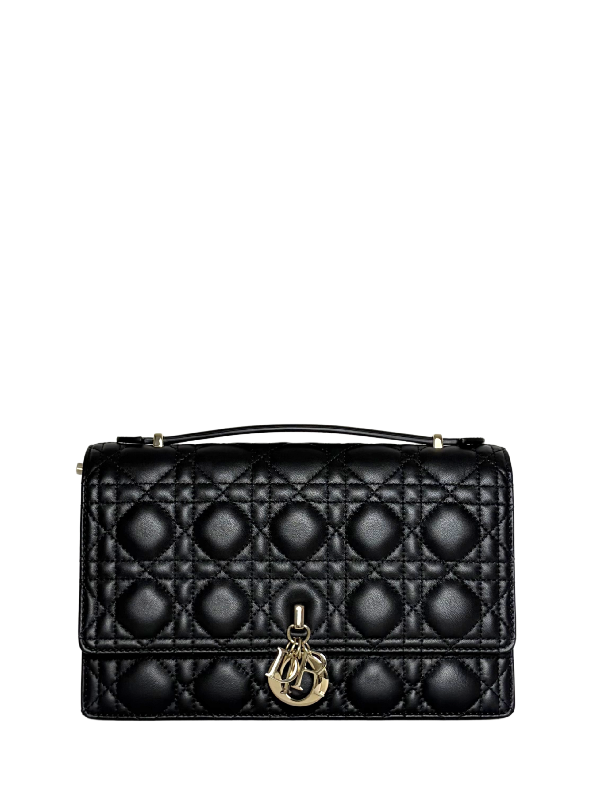 Dior My Dior Top Handle Bag Black Cannage Lambskin