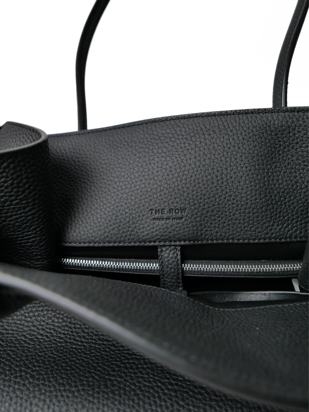 The Row EW Margaux 12 Shoulder Bag in Black Grained Leather