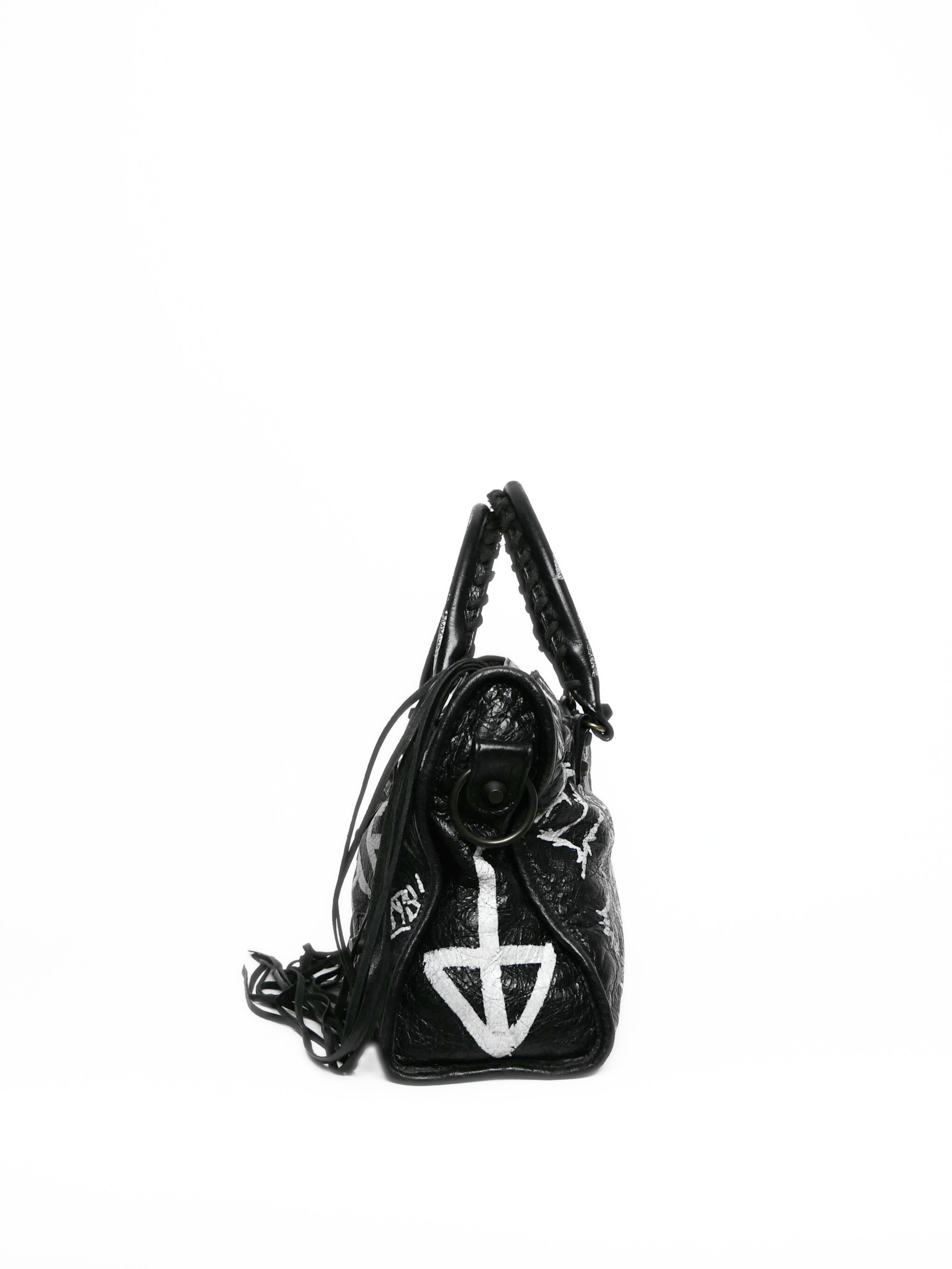 Balenciaga Black Graffiti Leather Small Classic City Bag