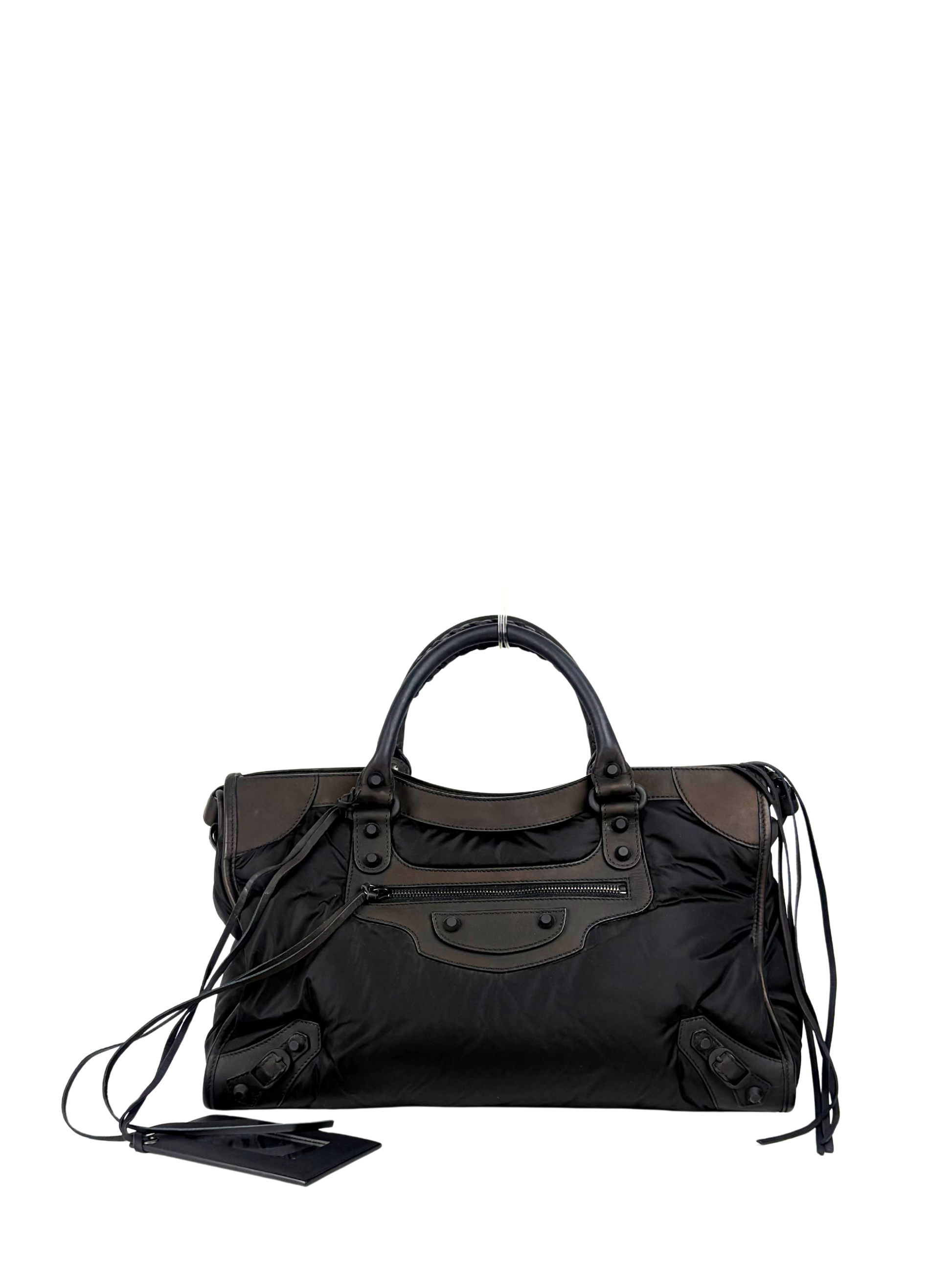 Balenciaga Nylon &amp; Leather Classic City Bag in Black