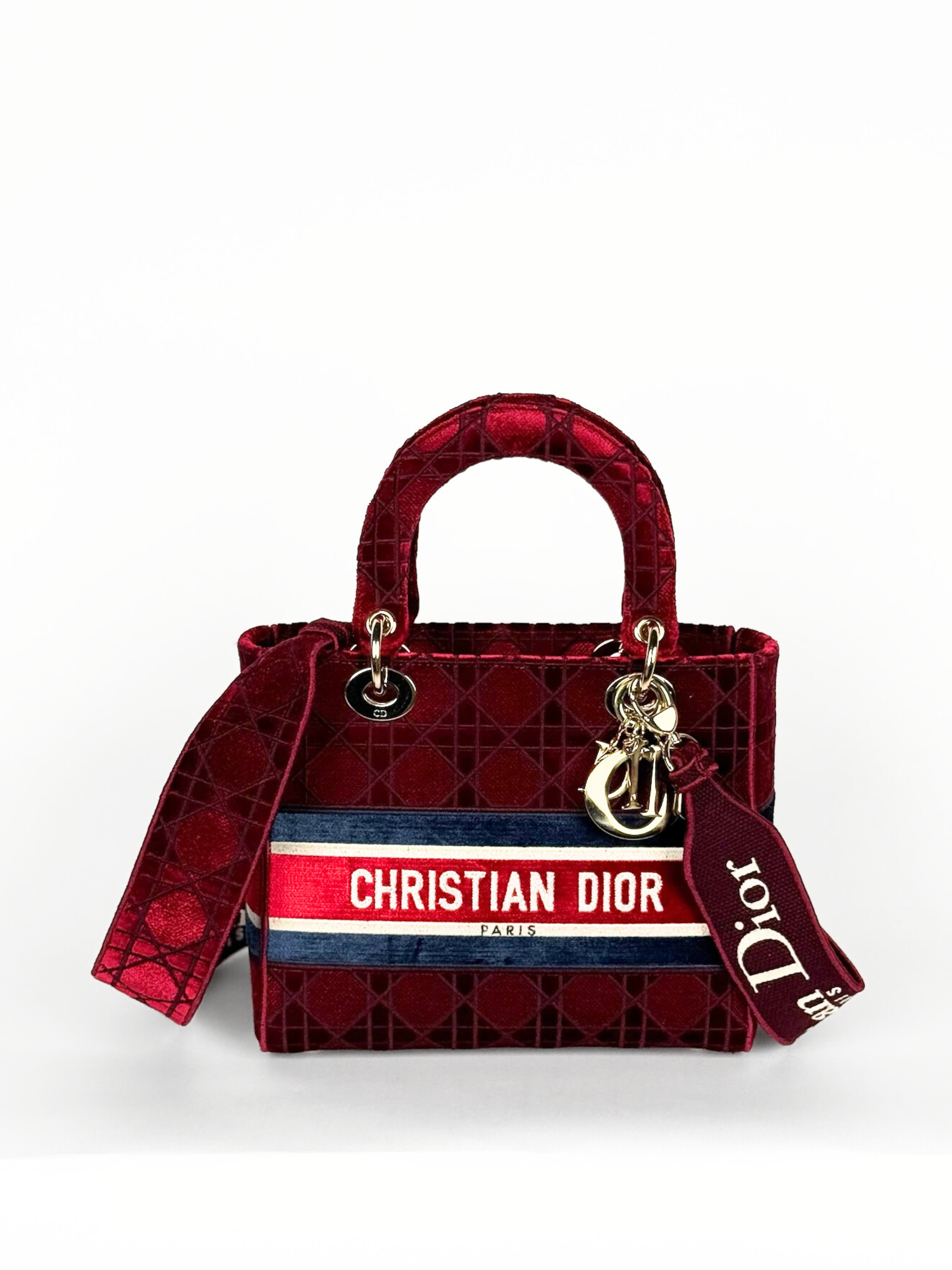 CHRISTIAN DIOR LADY D-LITE BURGUNDY VELVET LIMITED EDITION