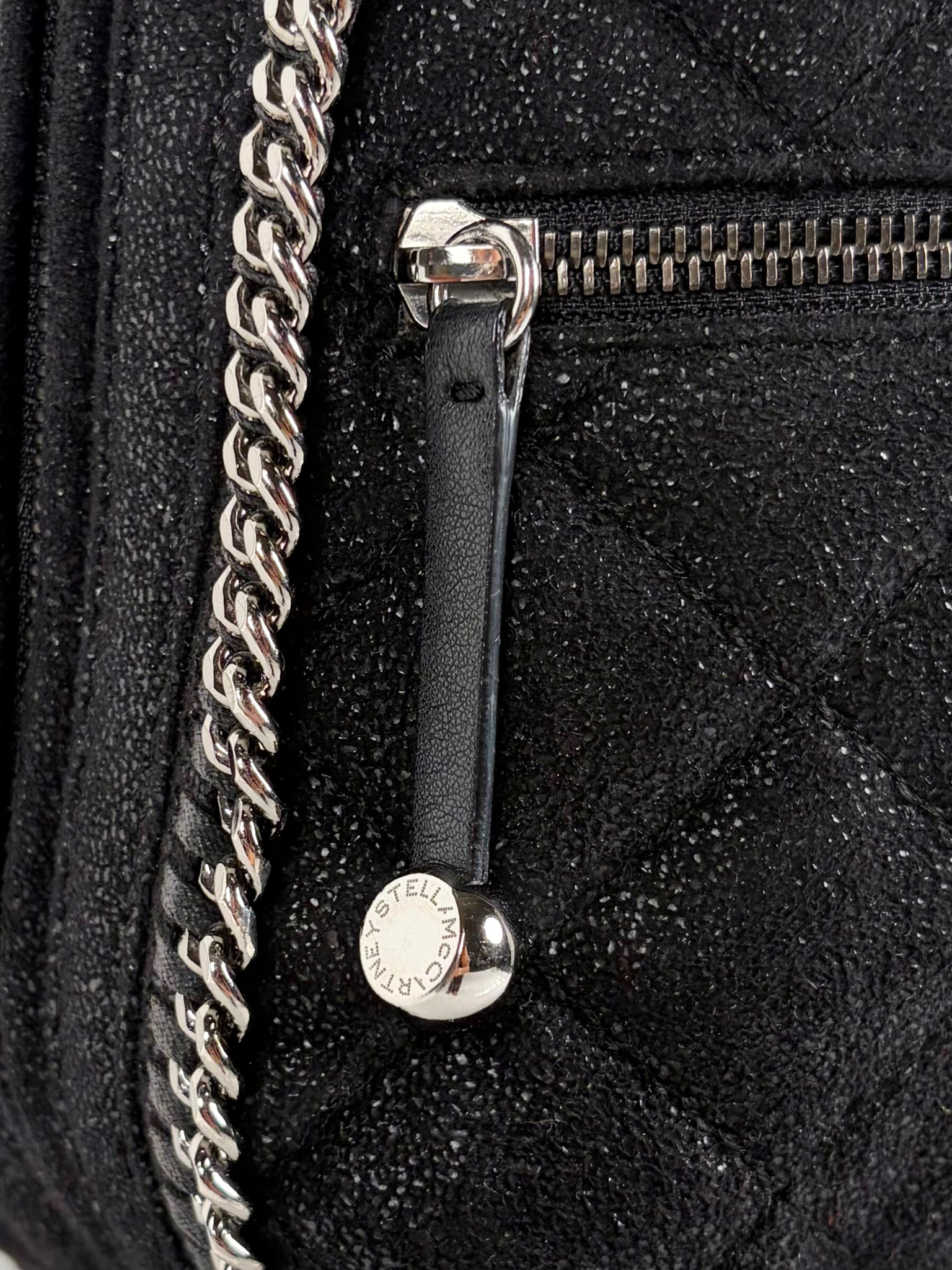 STELLA MCCARTNEY FALABELLA QUILTED MINI BACKPACK SHIMMERY BLACK – Aspect