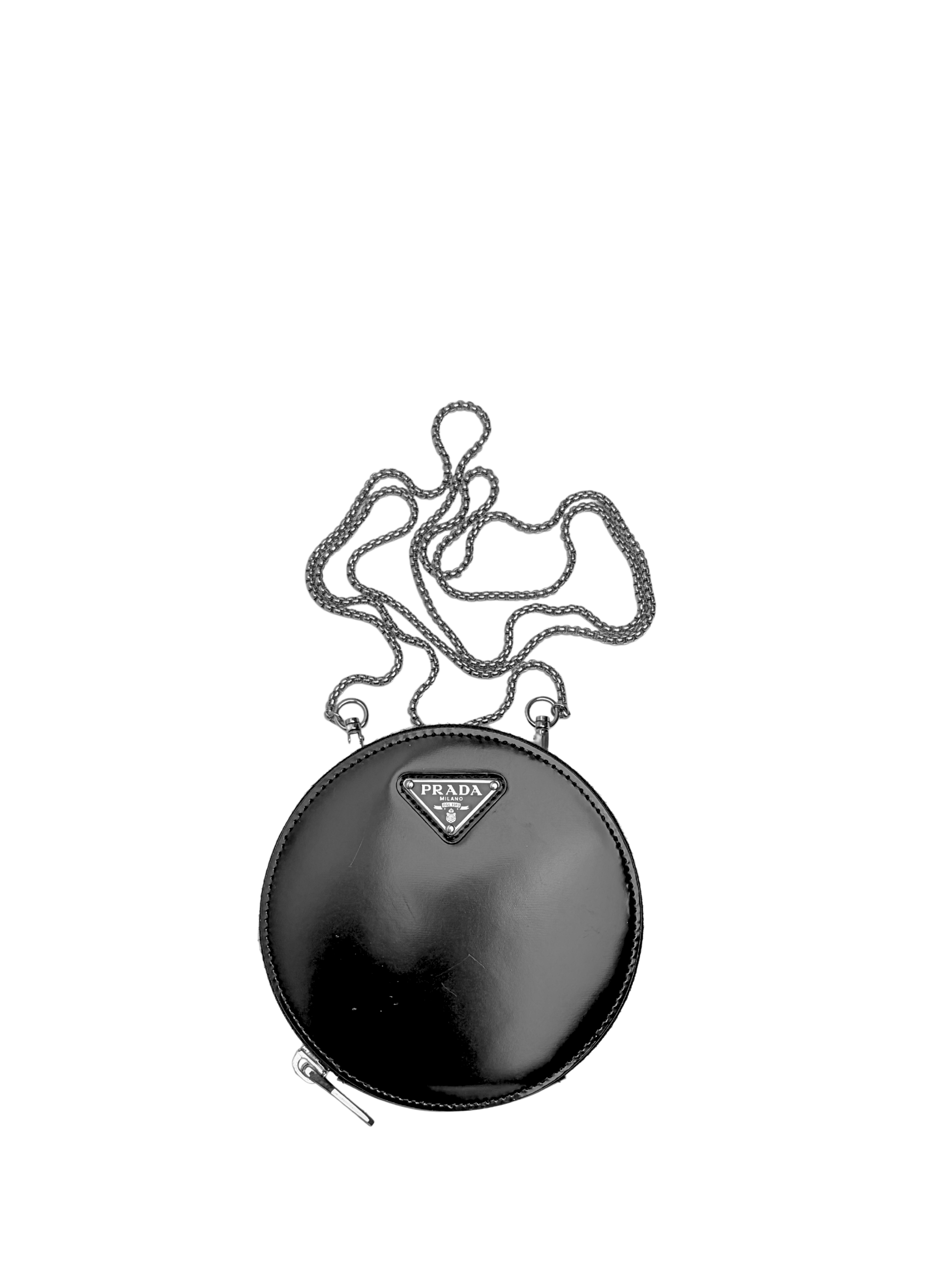 Prada Round Triangle Plaque Mini Coin Bag
