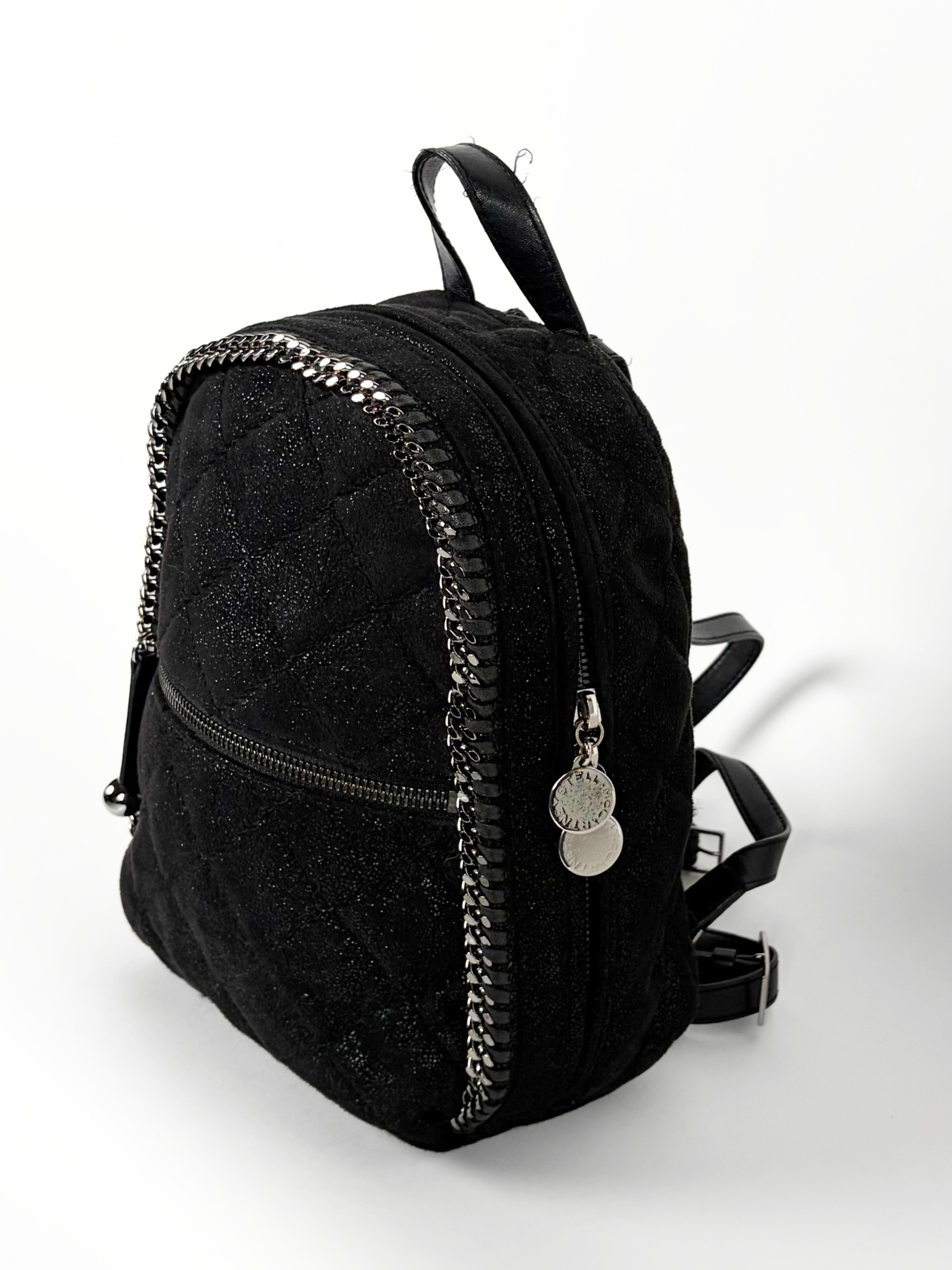 STELLA MCCARTNEY FALABELLA QUILTED MINI BACKPACK SHIMMERY BLACK