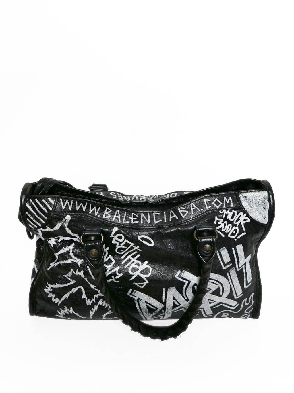 Balenciaga Black Graffiti Leather Small Classic City Bag
