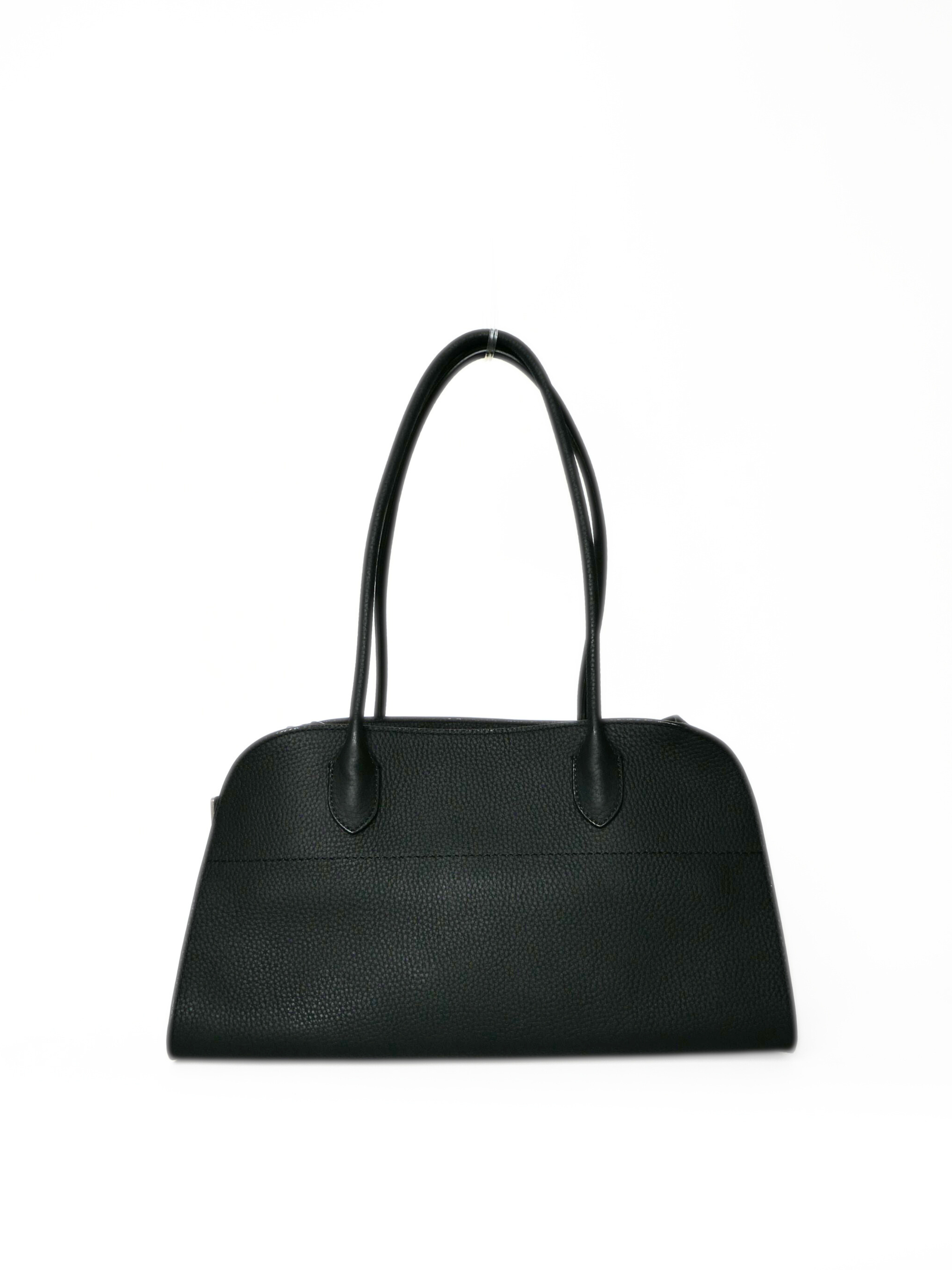 The Row EW Margaux 12 Shoulder Bag in Black Grained Leather