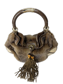 Vintage Gucci Mink and Ostrich Indy Hobo Bag with Bamboo Tassels