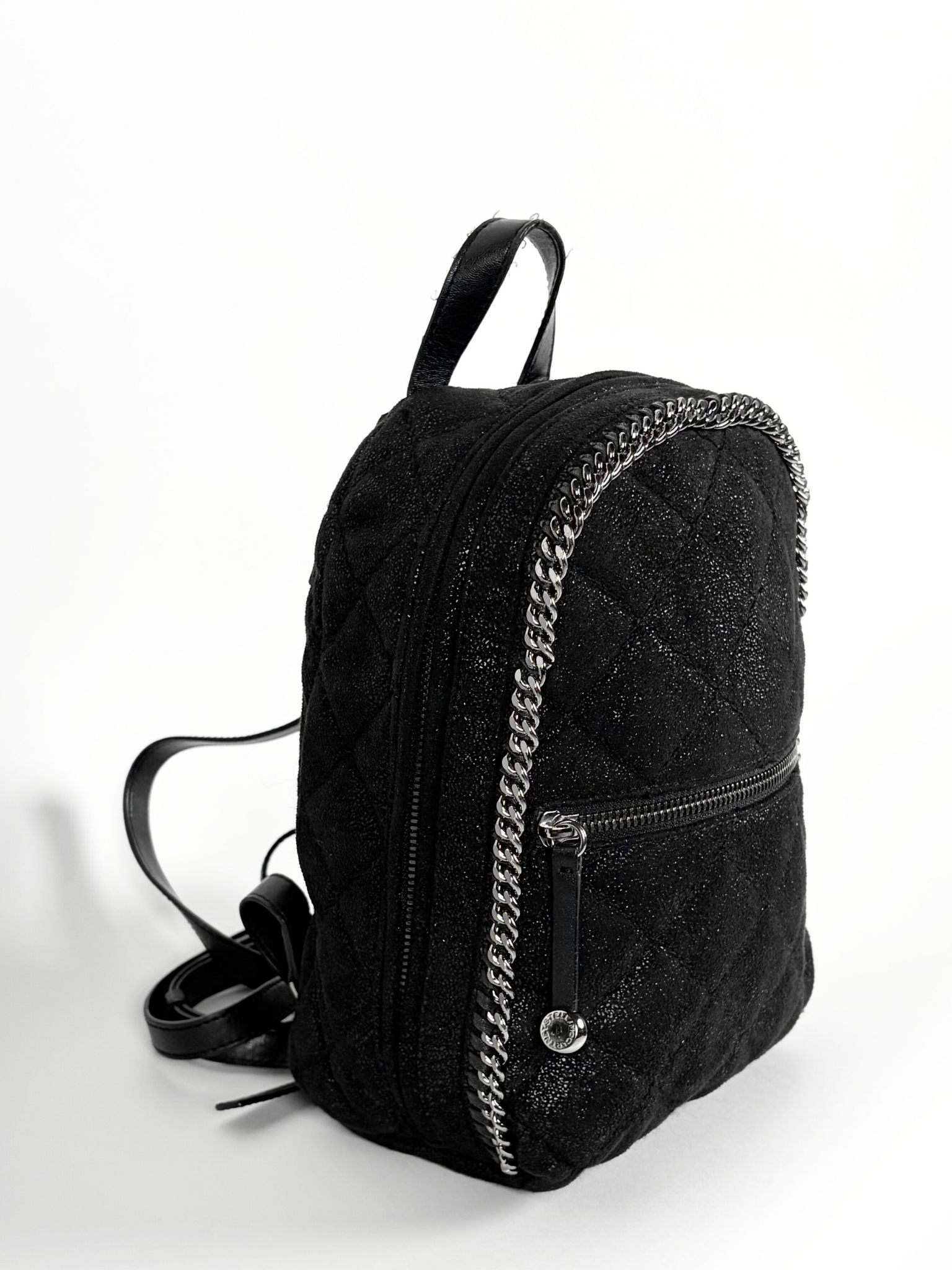 STELLA MCCARTNEY FALABELLA QUILTED MINI BACKPACK SHIMMERY BLACK
