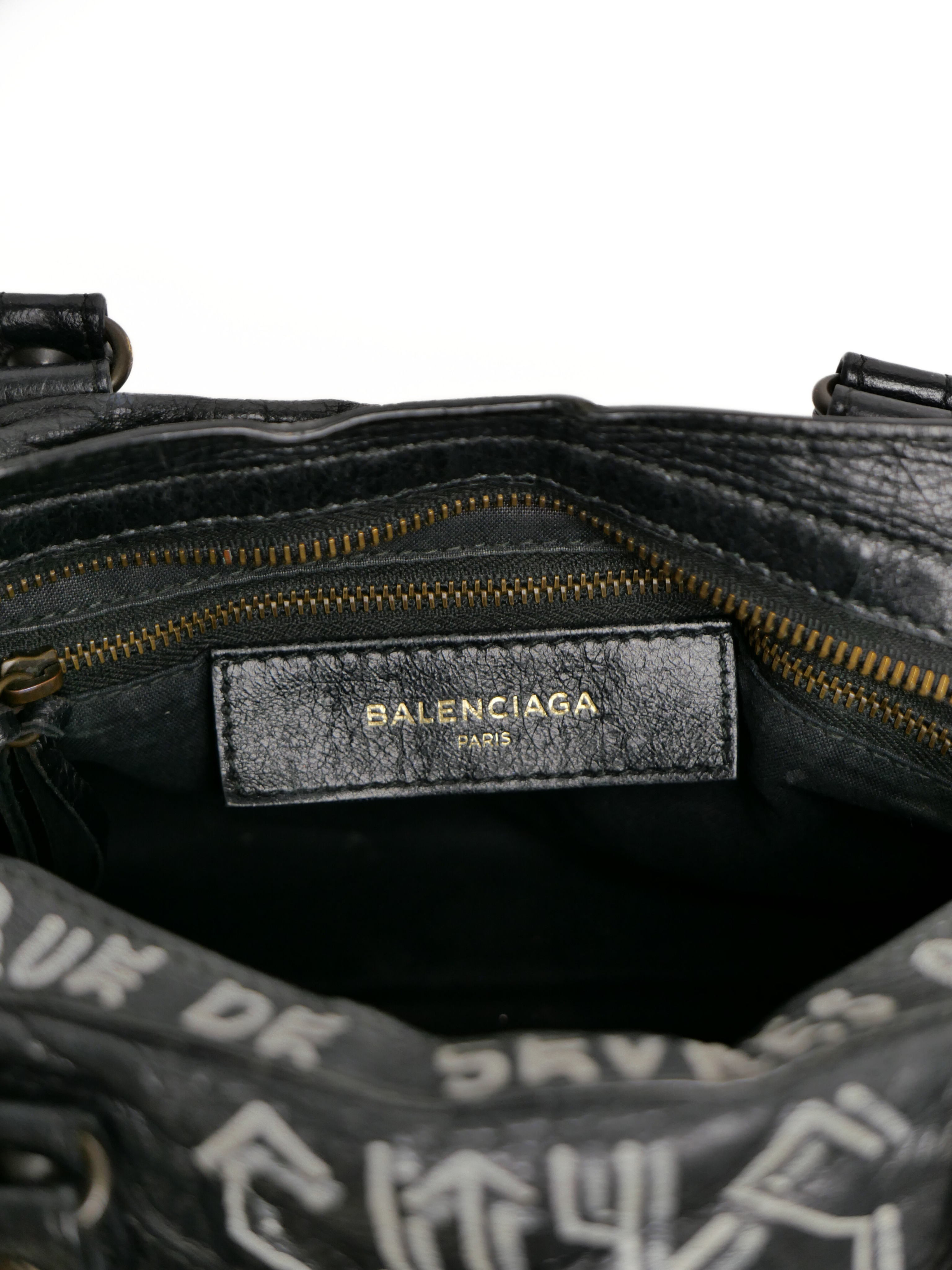Balenciaga Black Graffiti Leather Small Classic City Bag
