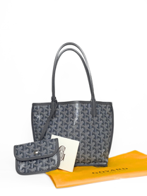 Goyard Anjou Mini Tote Grey Goyardine Canvas Leather