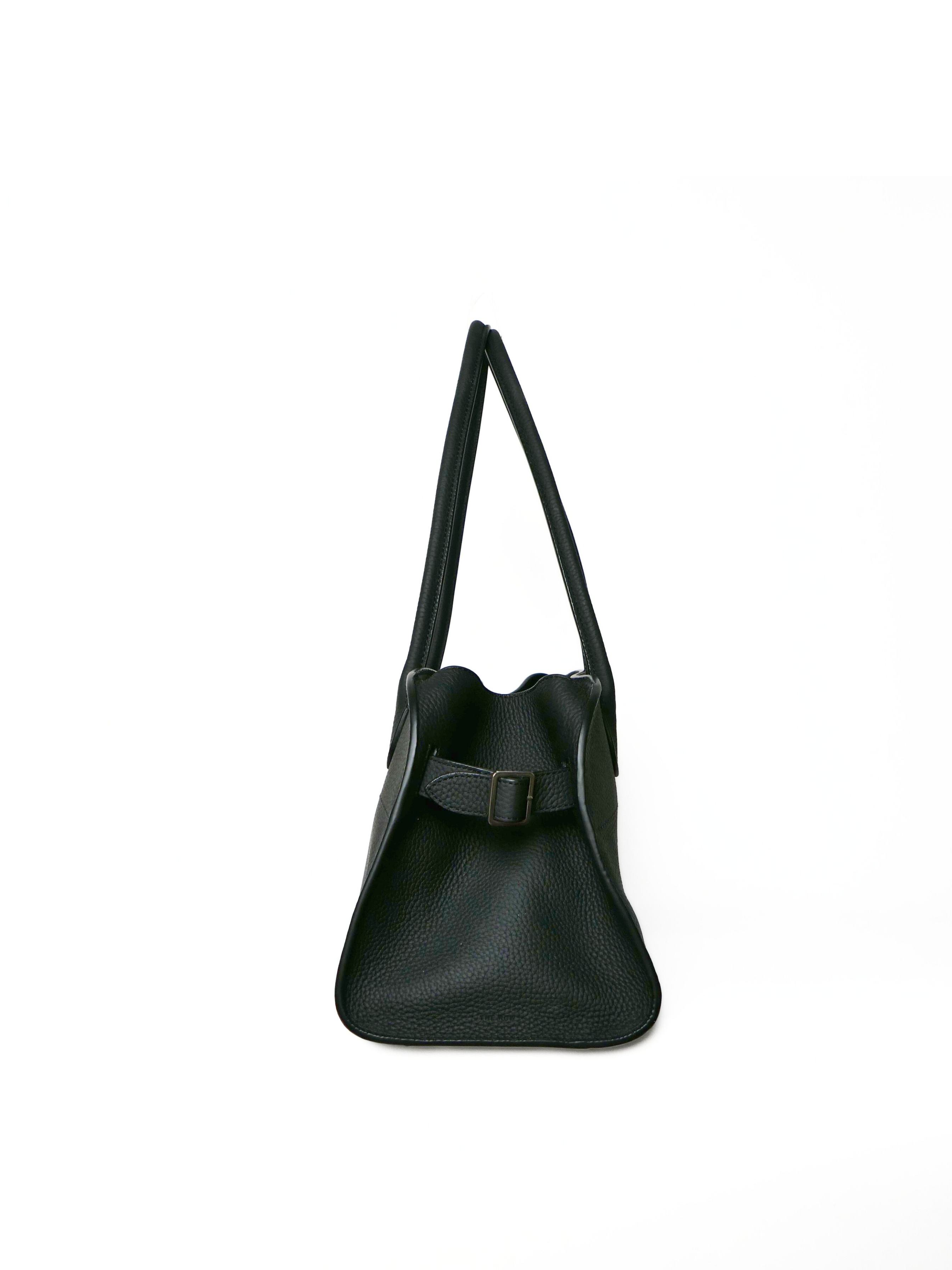 The Row EW Margaux 12 Shoulder Bag in Black Grained Leather