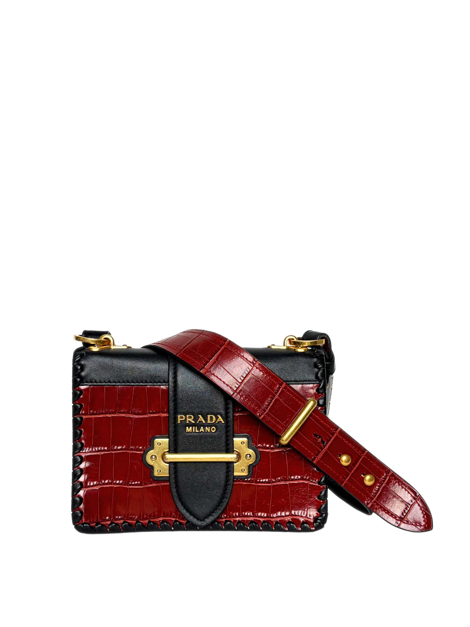 Prada Cahier Flap Bag in Red Croco-Embossed Leather