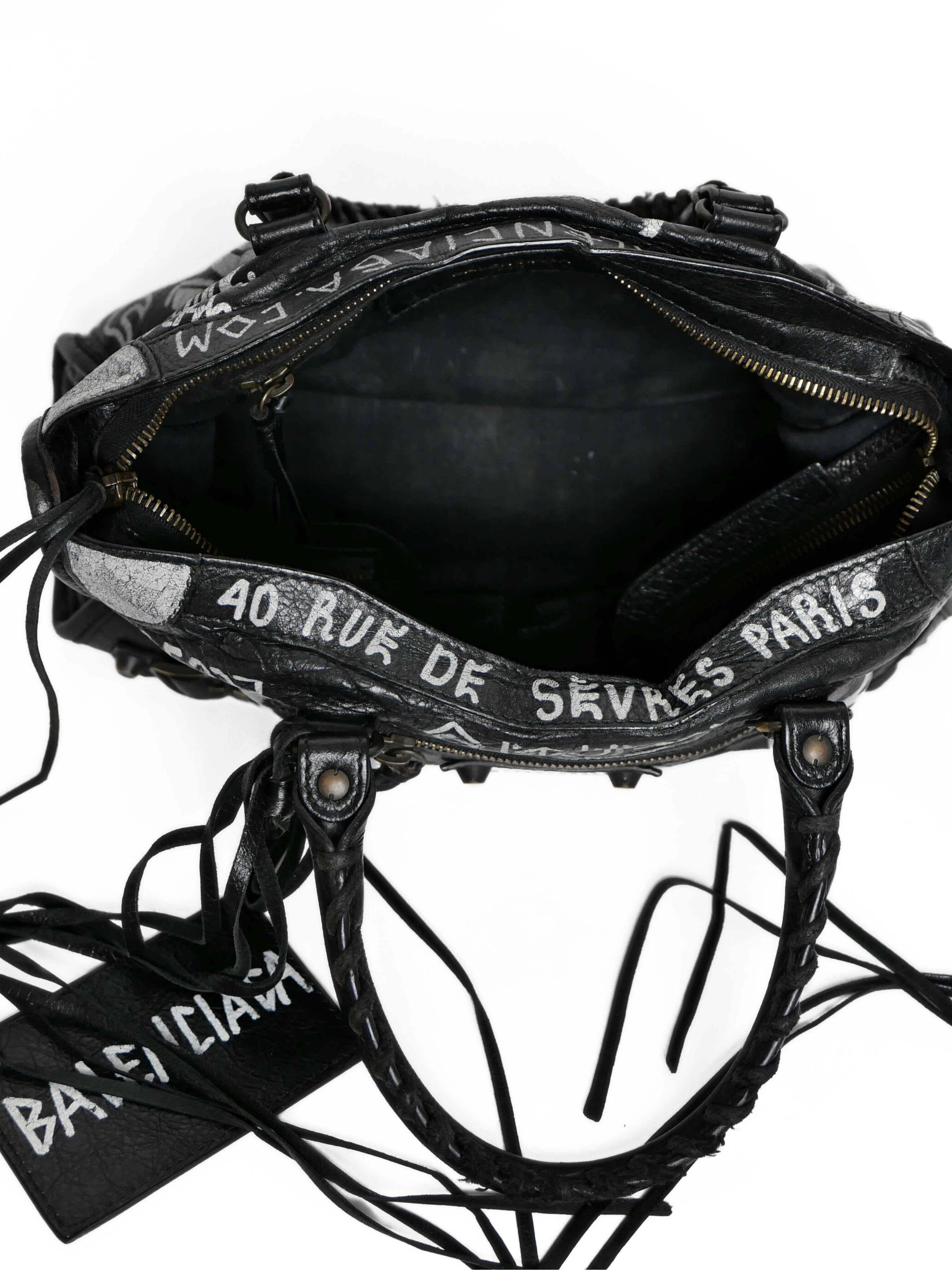 Balenciaga Black Graffiti Leather Small Classic City Bag