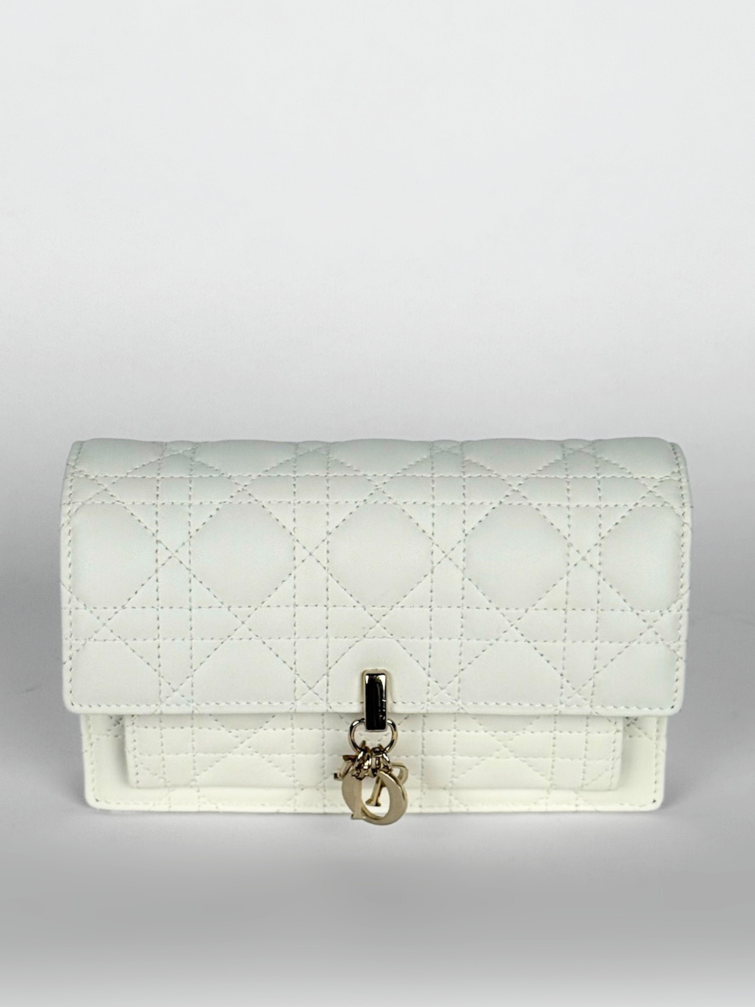 Dior My Dior Daily Pouch with Chain White Cannage Lambskin