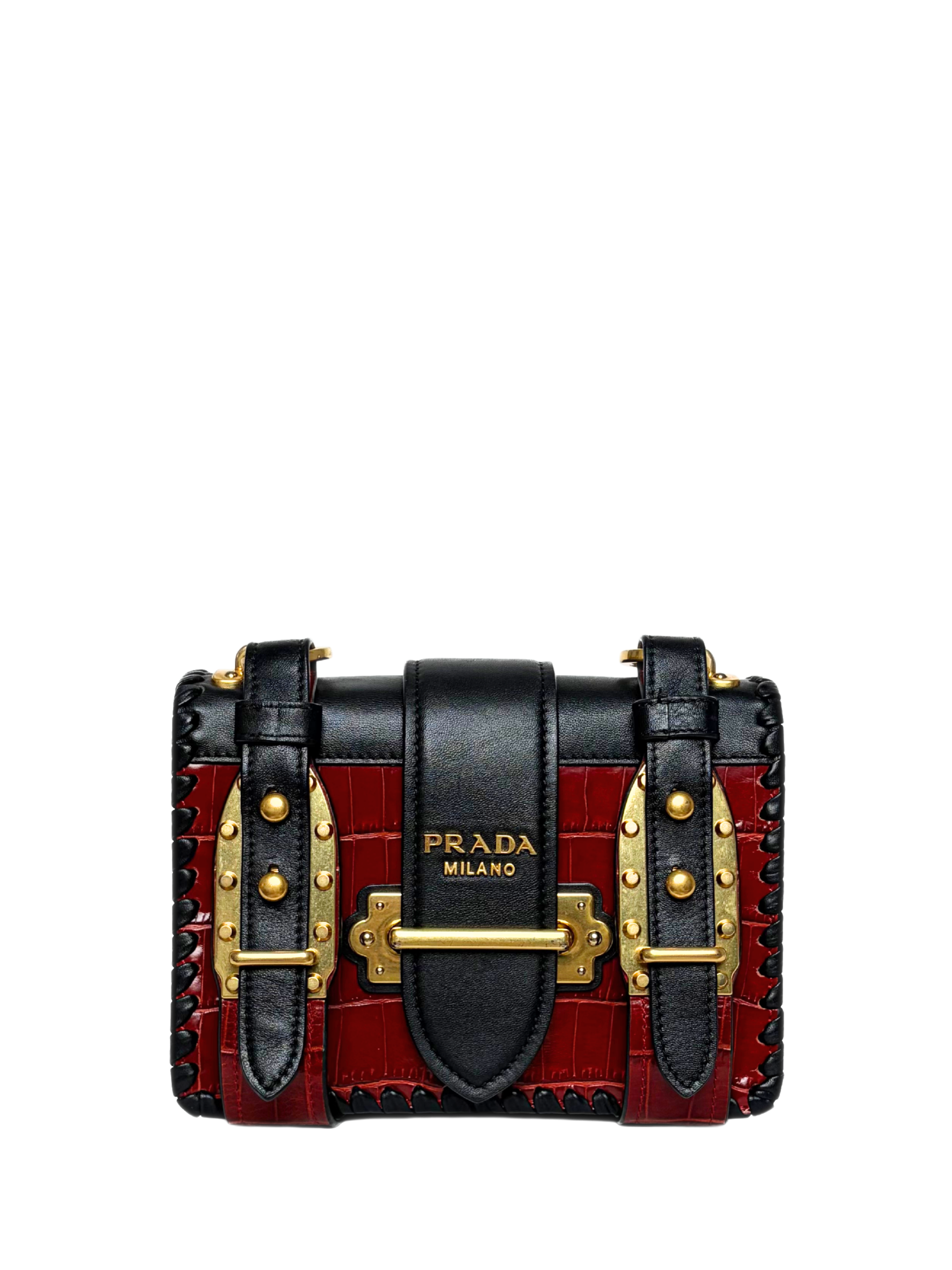Prada Cahier Flap Bag in Red Croco-Embossed Leather