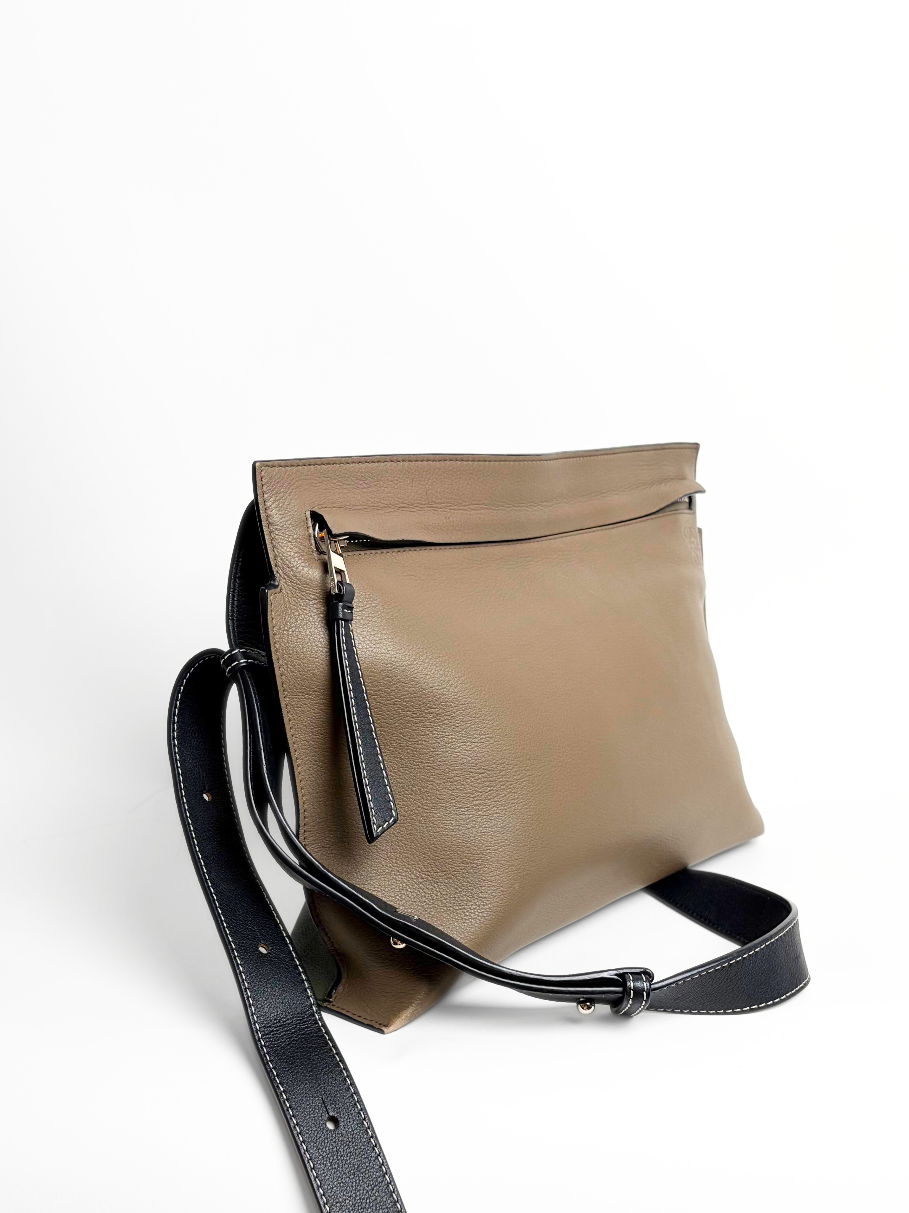 Loewe Double Sided T-Messenger Bag Brown/Olive Leather