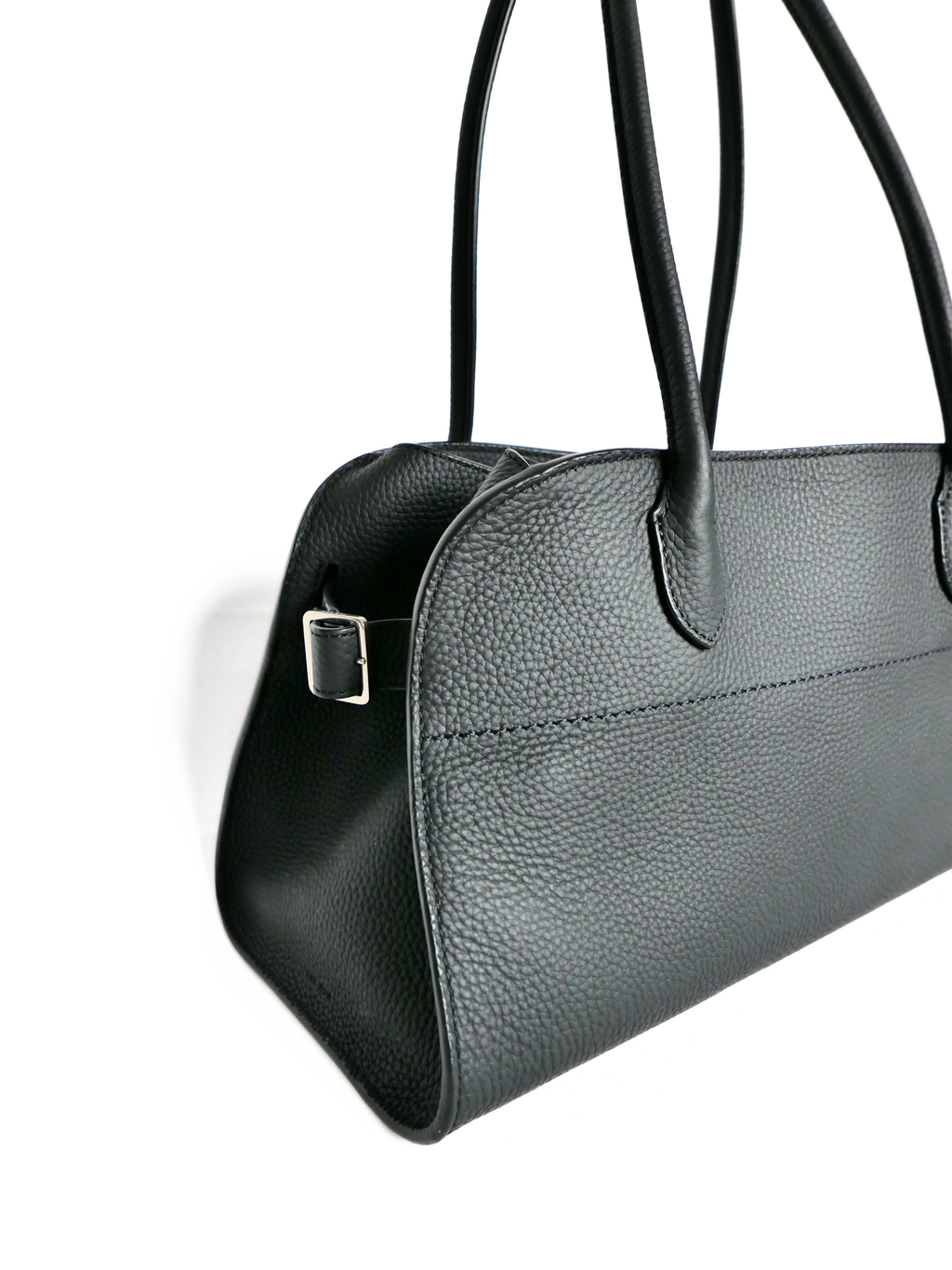 The Row EW Margaux 12 Shoulder Bag in Black Grained Leather