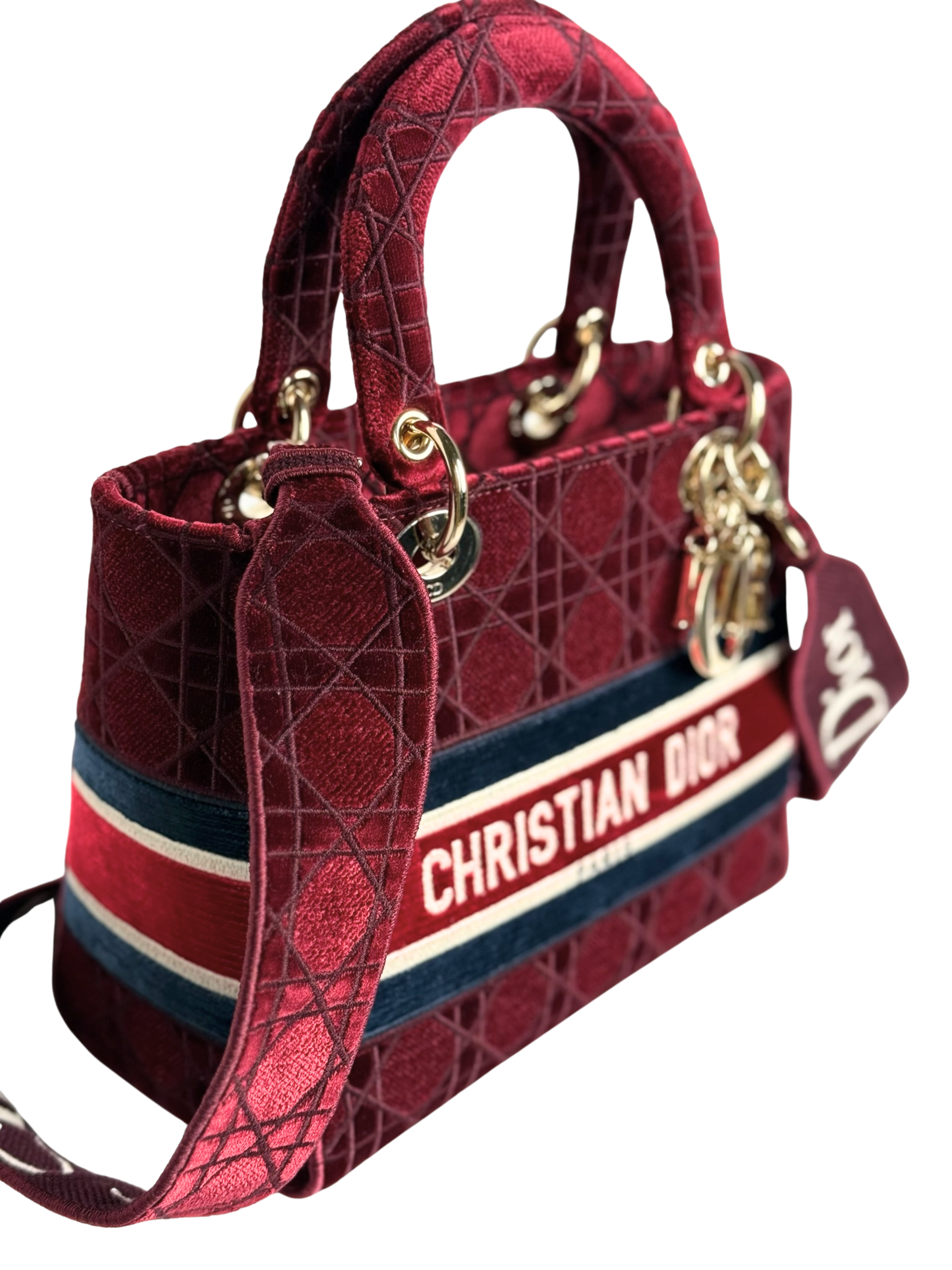 CHRISTIAN DIOR LADY D-LITE BURGUNDY VELVET LIMITED EDITION