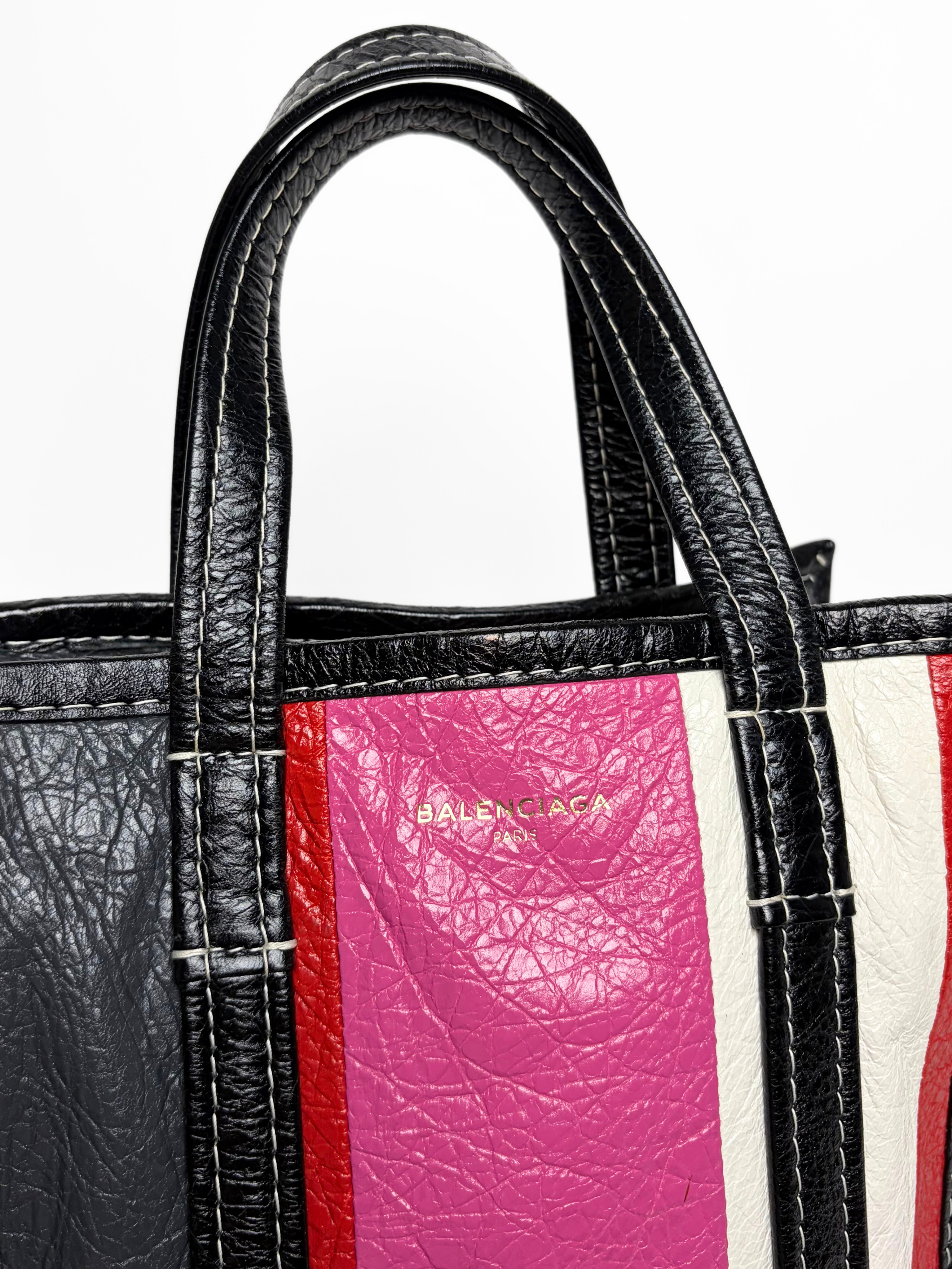 Balenciaga Bazar Mini Shopper Bag Multicolor Striped Crinkled Leather