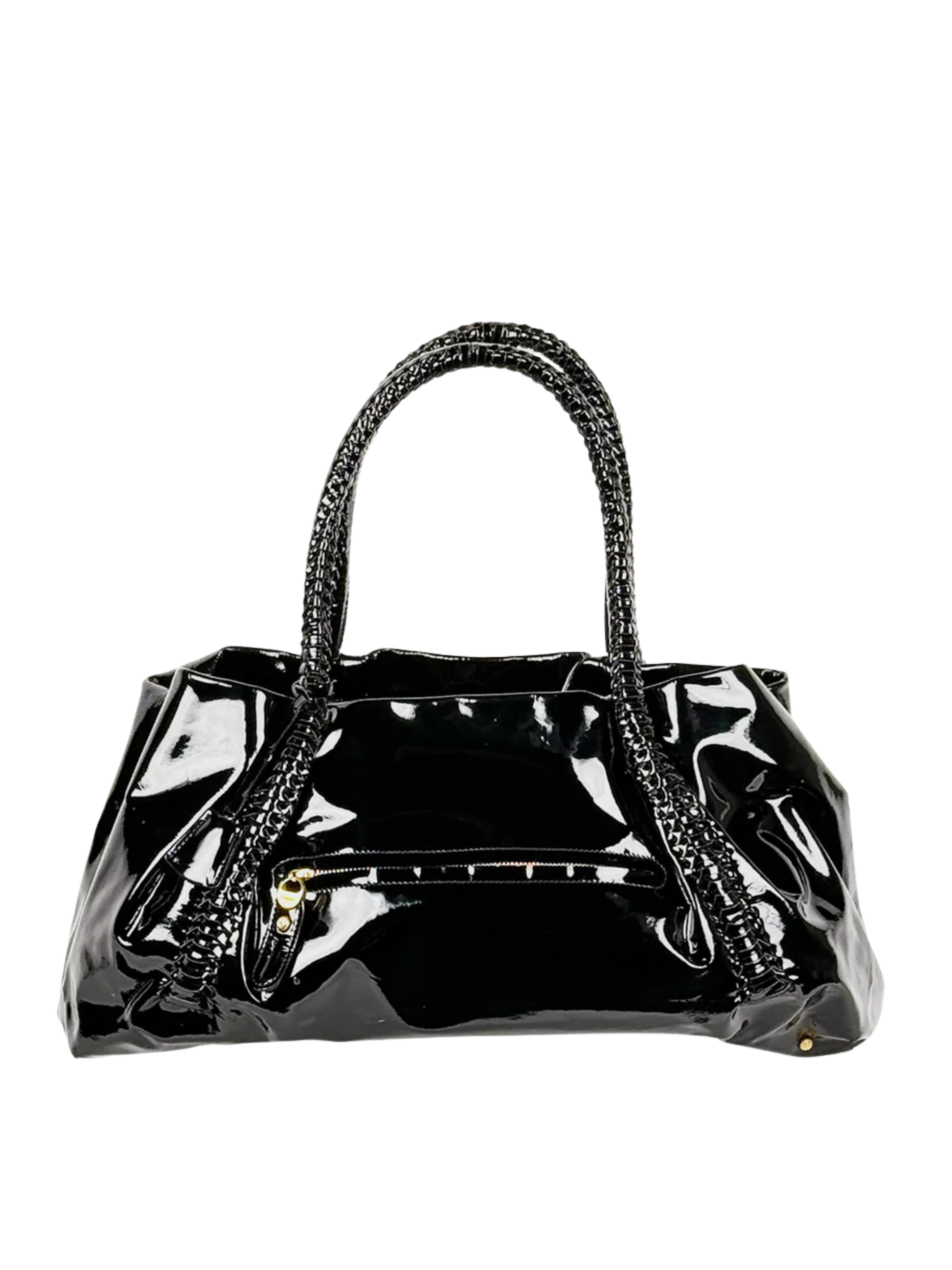 Salvatore Ferragamo Vintage Black Patent Tote with Lock &amp; Key
