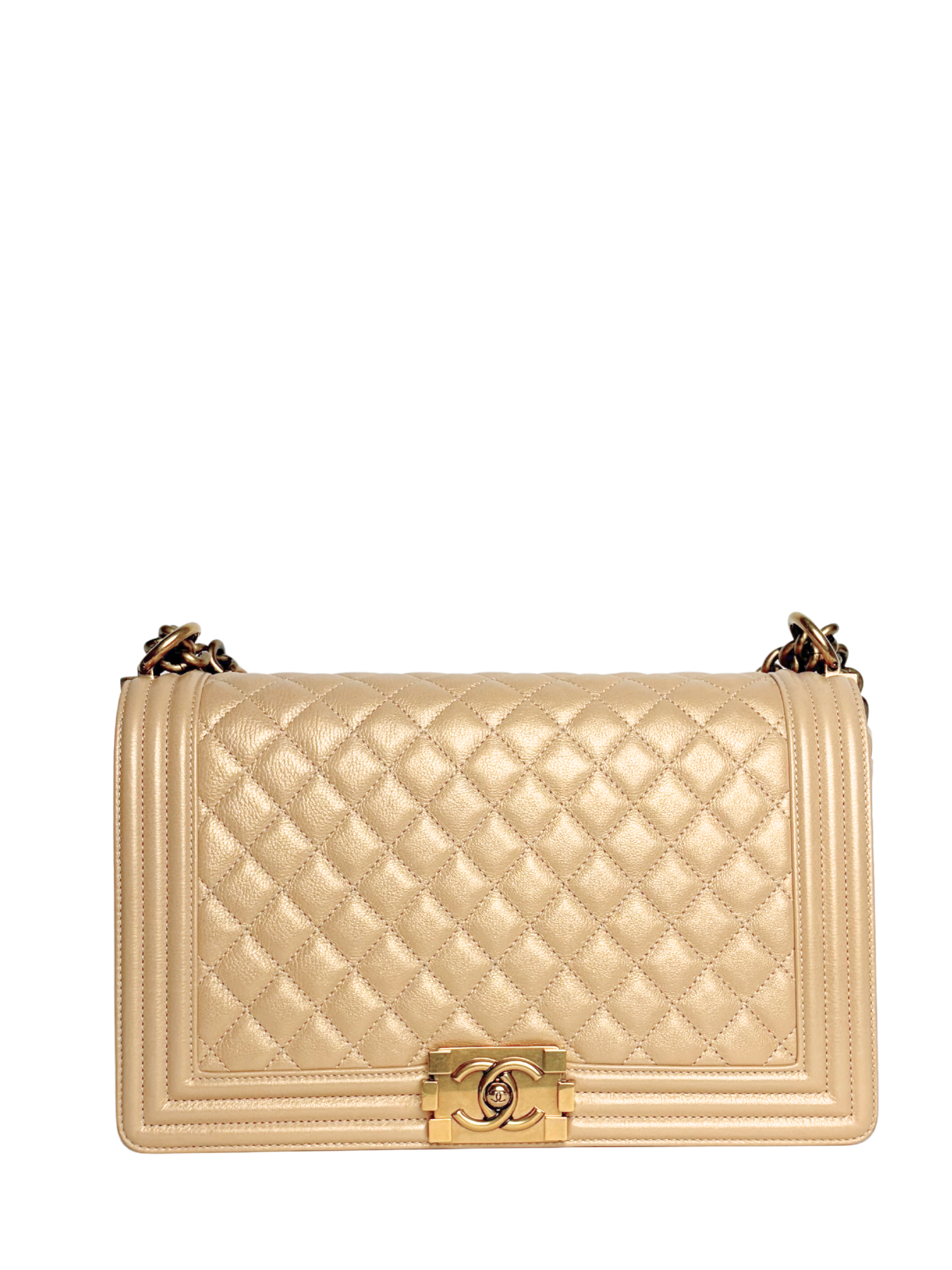 Chanel Boy Bag Medium Quilted Lambskin Beige with Gold Hardware