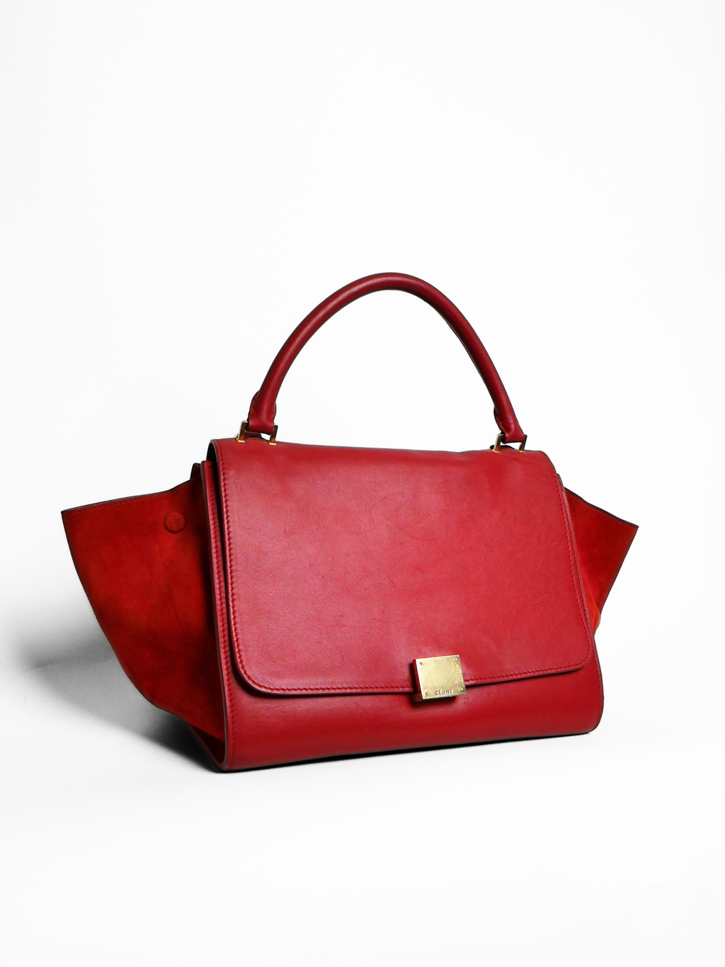 Celine Trapeze Bag in Red Leather with Suede Wings
