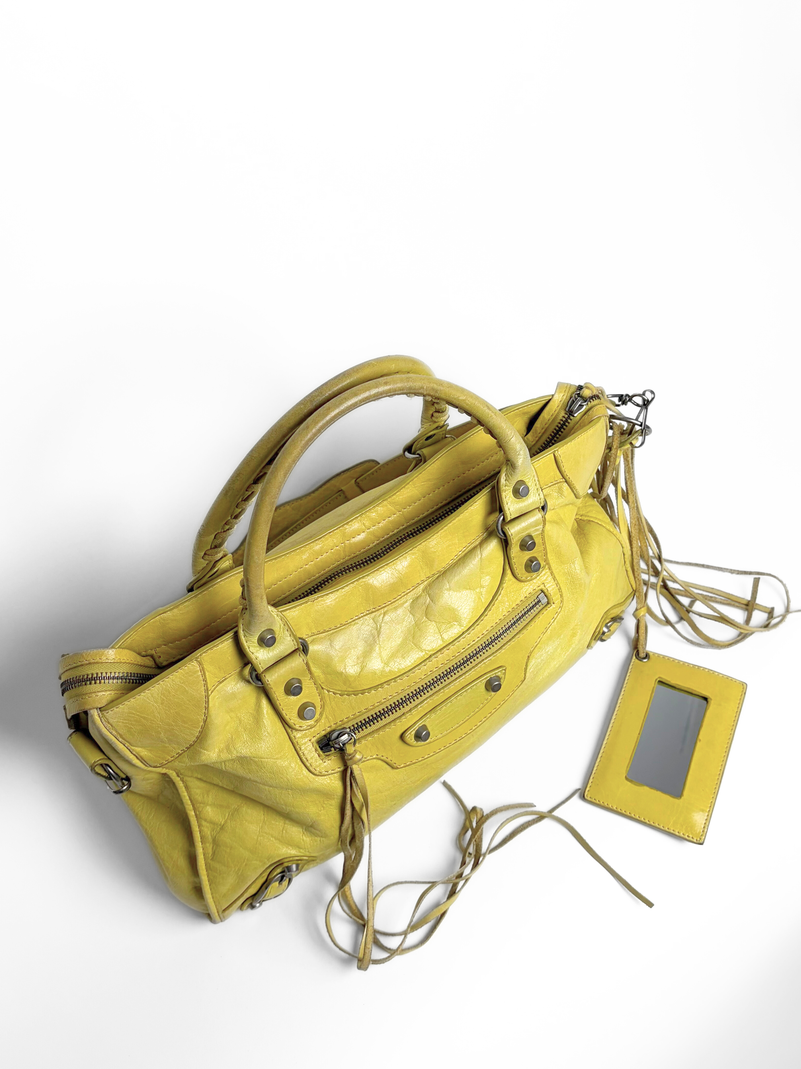 Vintage Balenciaga City Bag in Yellow Leather