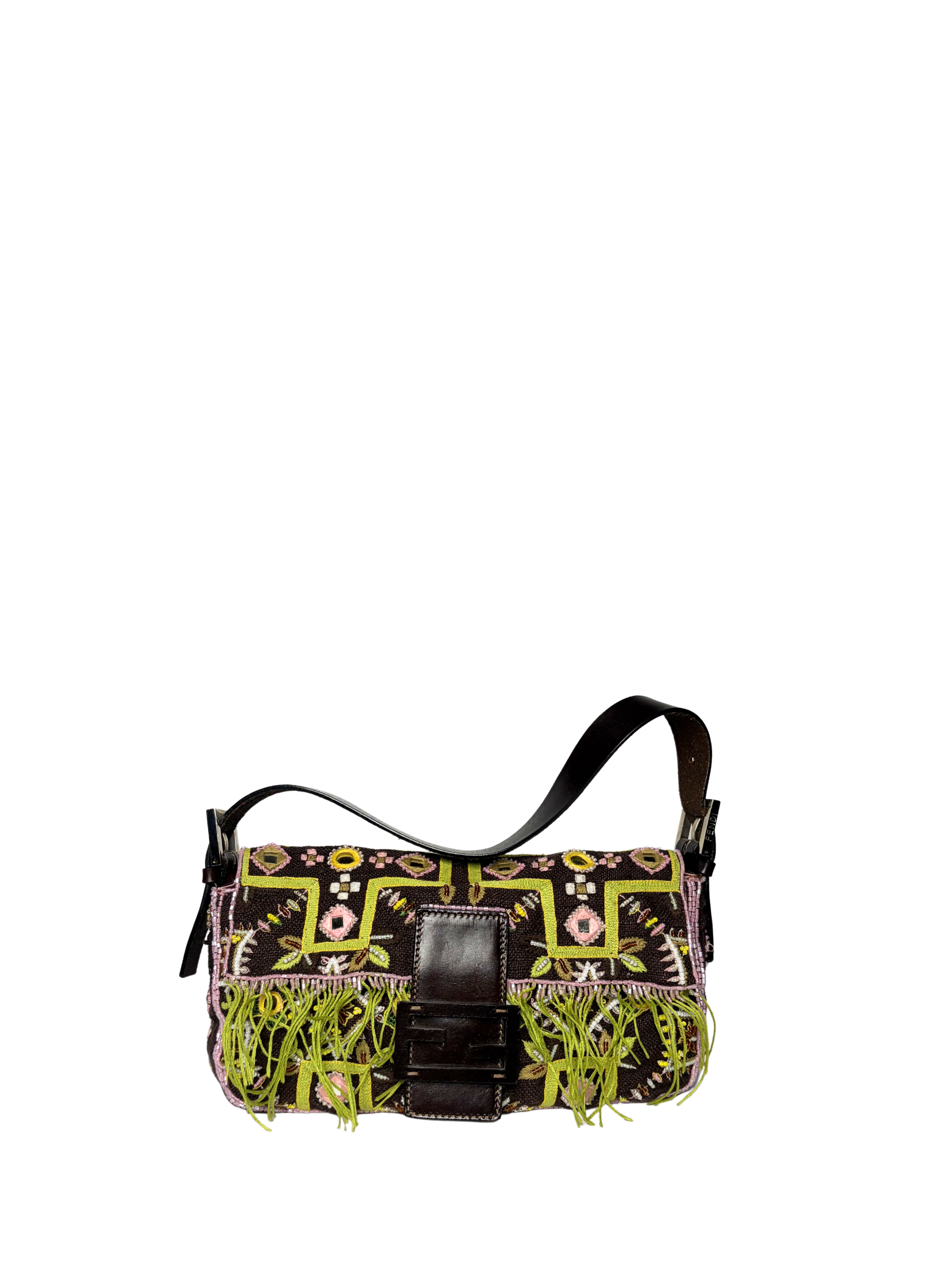 Vintage Fendi Beaded Mirror Fringe Baguette Bag