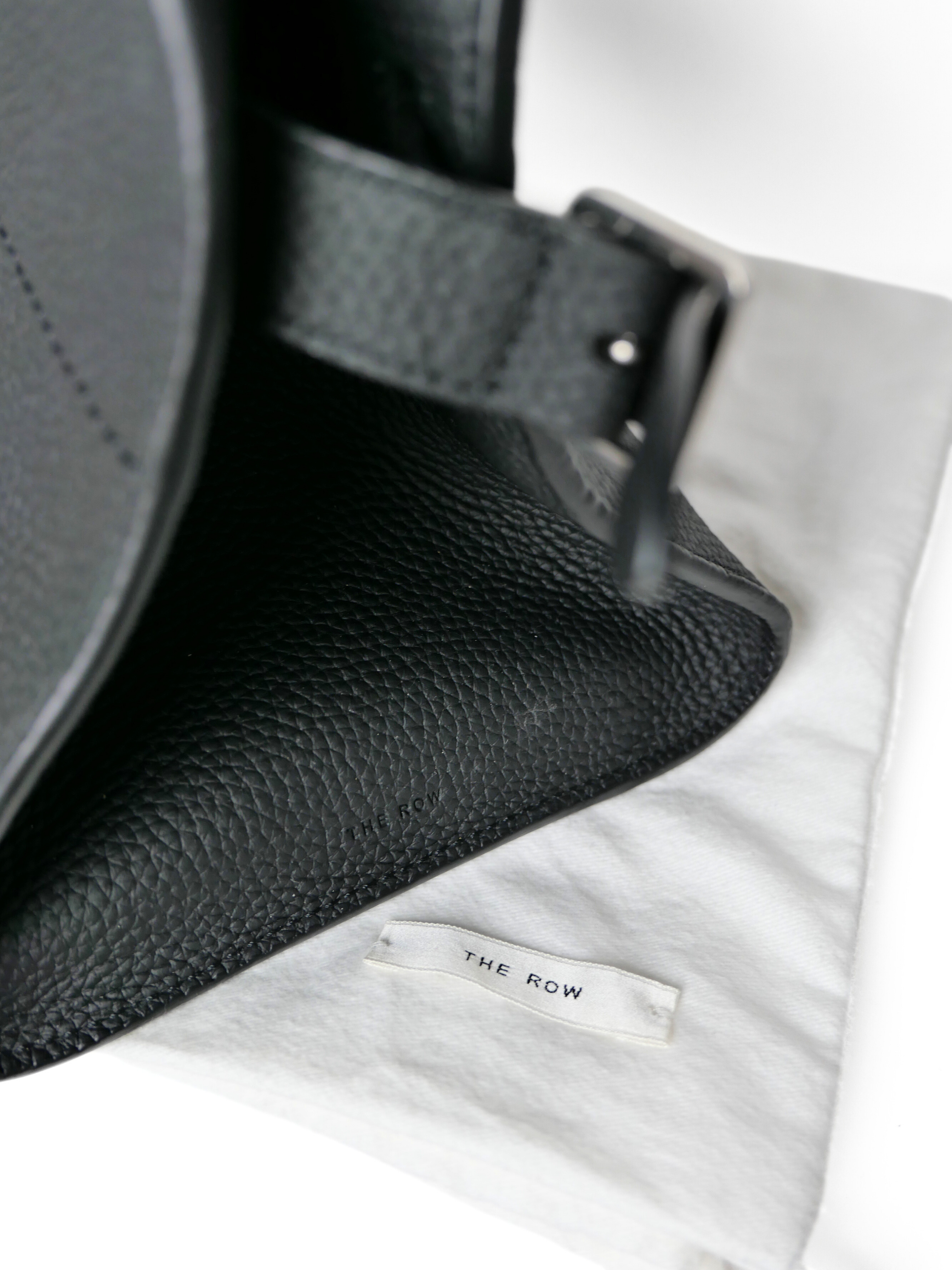 The Row EW Margaux 12 Shoulder Bag in Black Grained Leather