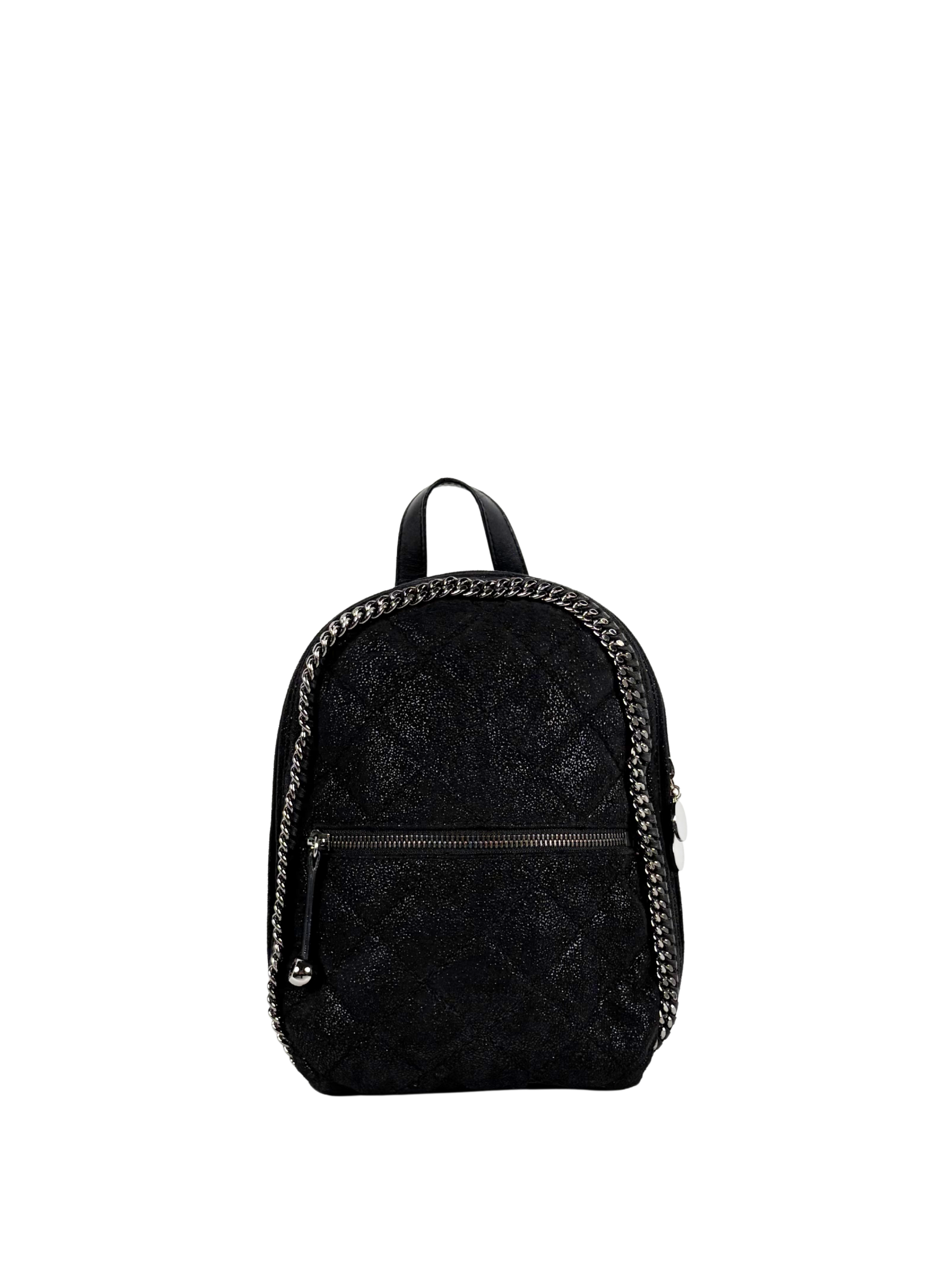 STELLA MCCARTNEY FALABELLA QUILTED MINI BACKPACK SHIMMERY BLACK