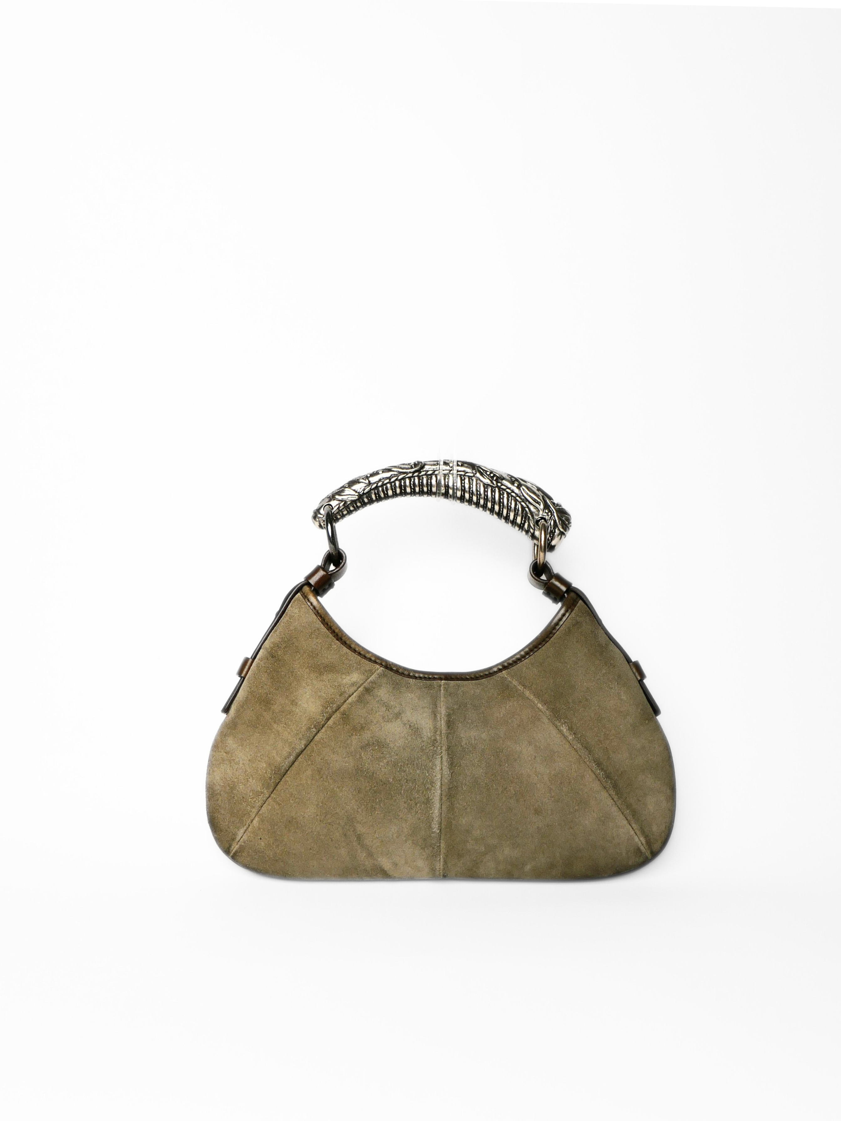 Vintage Yves Saint Laurent Mombasa Horn Handle Suede Bag Grey/Olive
