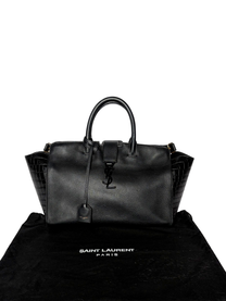 Saint Laurent Black Croc Embossed Leather Baby Downtown Cabas Tote