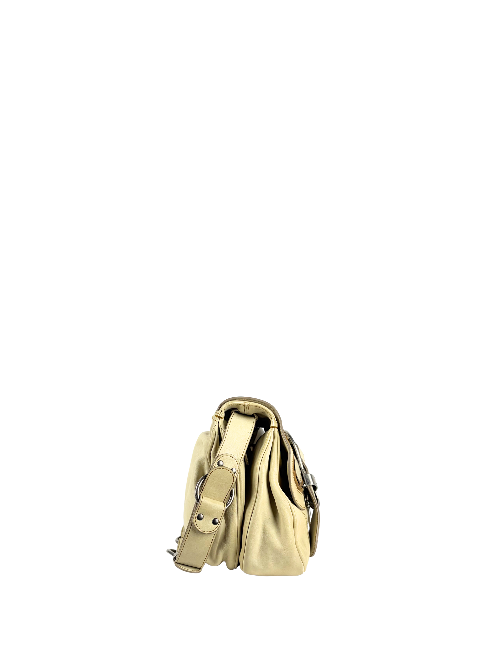 Vintage Dior 2000s Gaucho Double Saddle Bag in Cream Leather