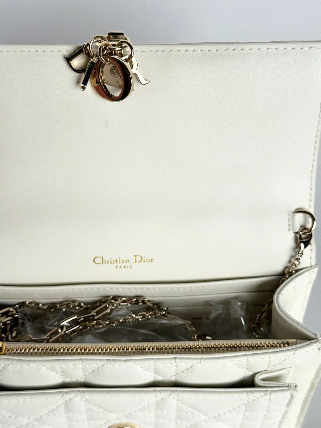 Dior My Dior Daily Pouch with Chain White Cannage Lambskin