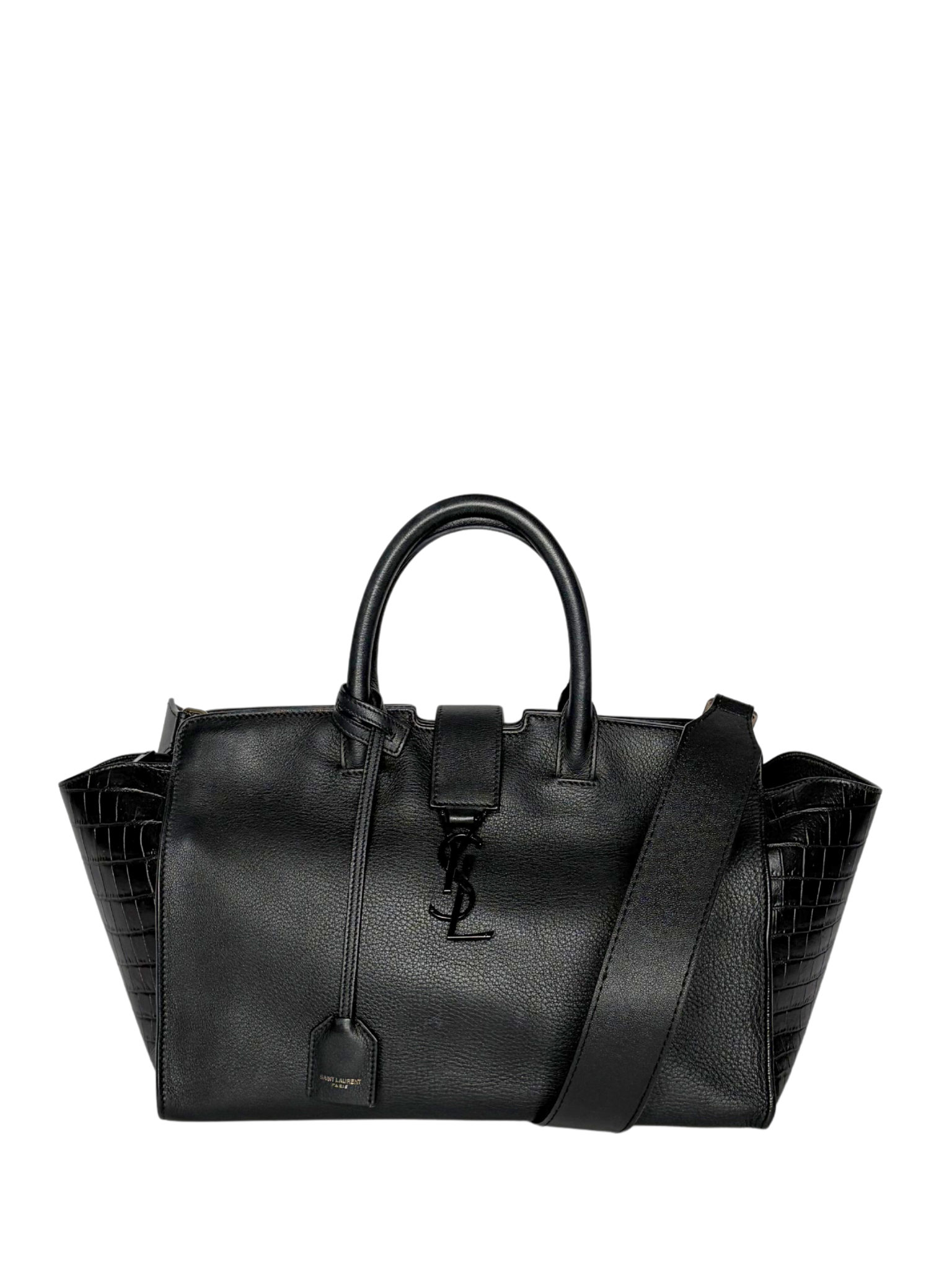 Saint Laurent Black Croc Embossed Leather Baby Downtown Cabas Tote