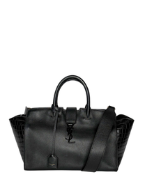 Saint Laurent Black Croc Embossed Leather Baby Downtown Cabas Tote