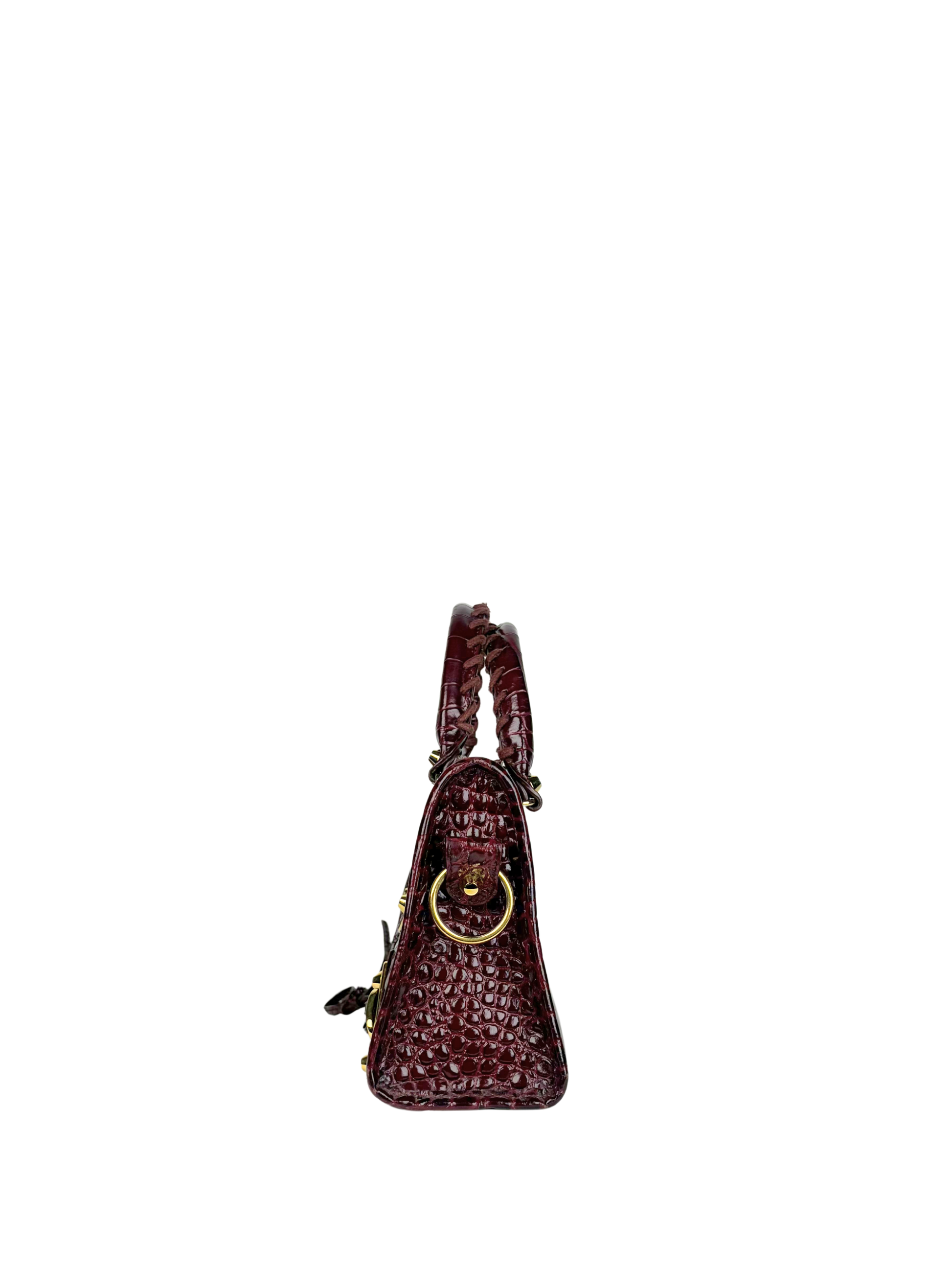 Balenciaga Metallic Edge Croc-Embossed Burgundy Mini City Bag