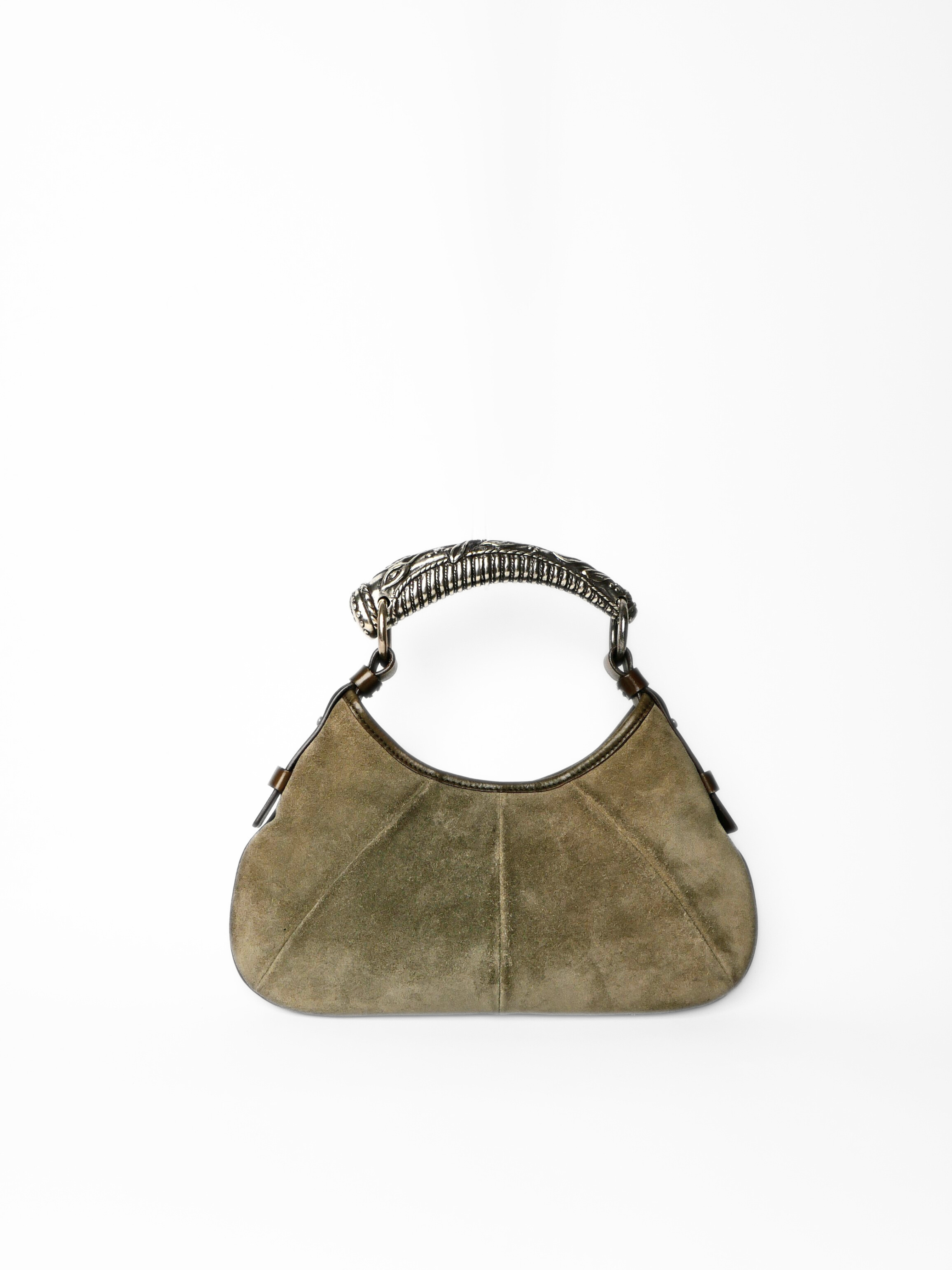 Vintage Yves Saint Laurent Mombasa Horn Handle Suede Bag Grey/Olive