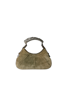 Vintage Yves Saint Laurent Mombasa Horn Handle Suede Bag Grey/Olive