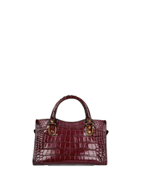 Balenciaga Metallic Edge Croc-Embossed Burgundy Mini City Bag