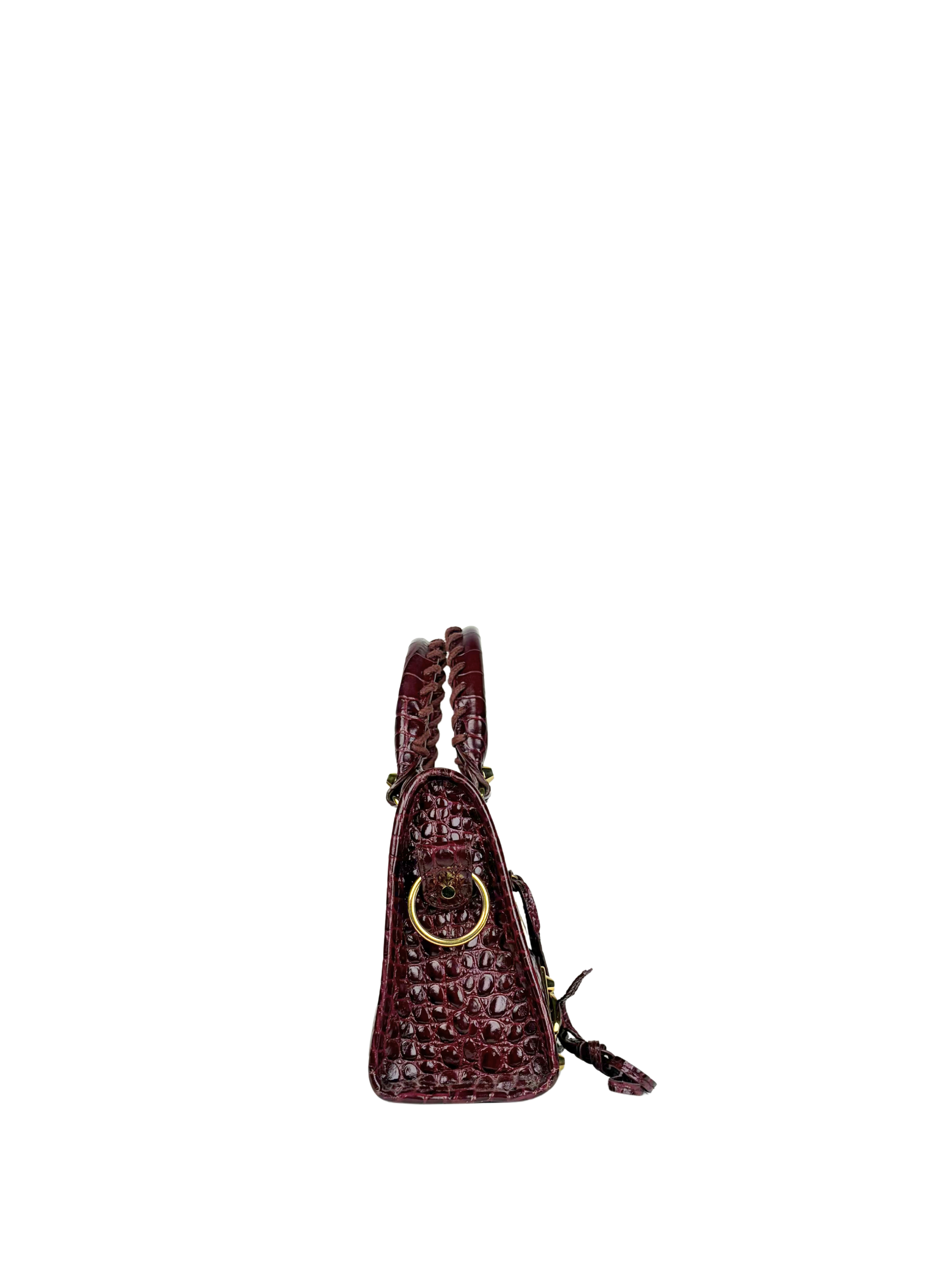 Balenciaga Metallic Edge Croc-Embossed Burgundy Mini City Bag