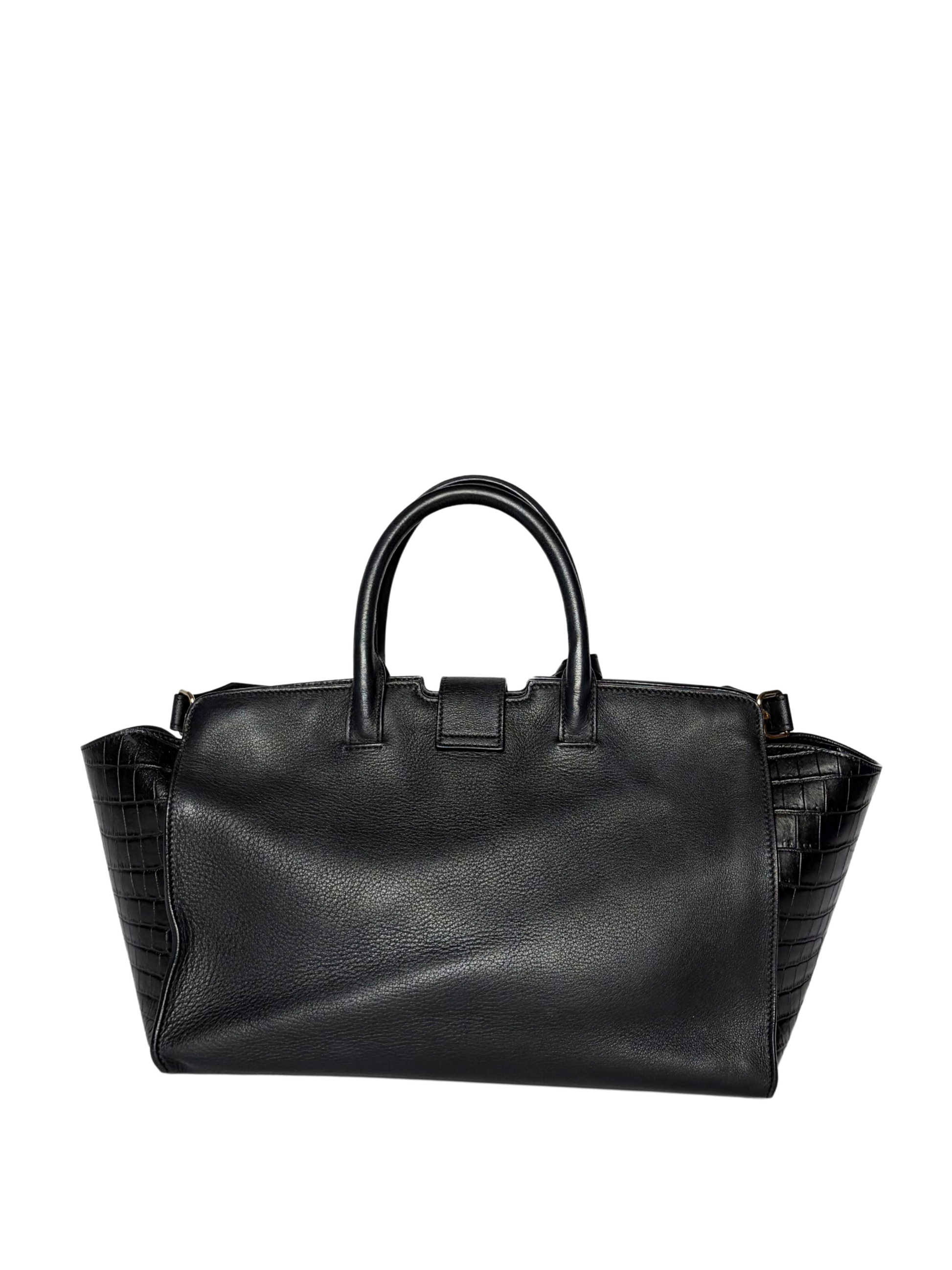 Saint Laurent Black Croc Embossed Leather Baby Downtown Cabas Tote
