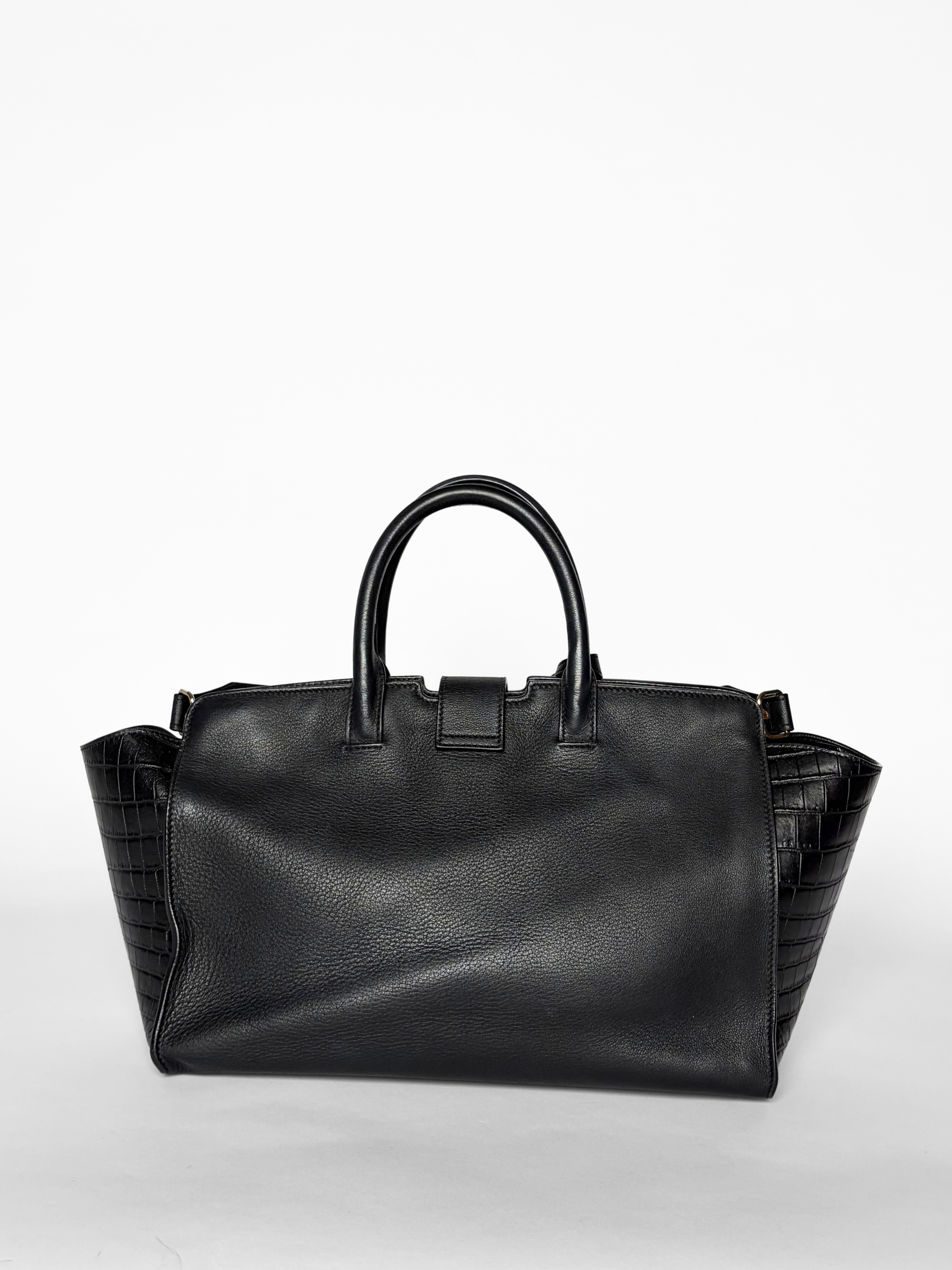 Saint Laurent Black Croc Embossed Leather Baby Downtown Cabas Tote