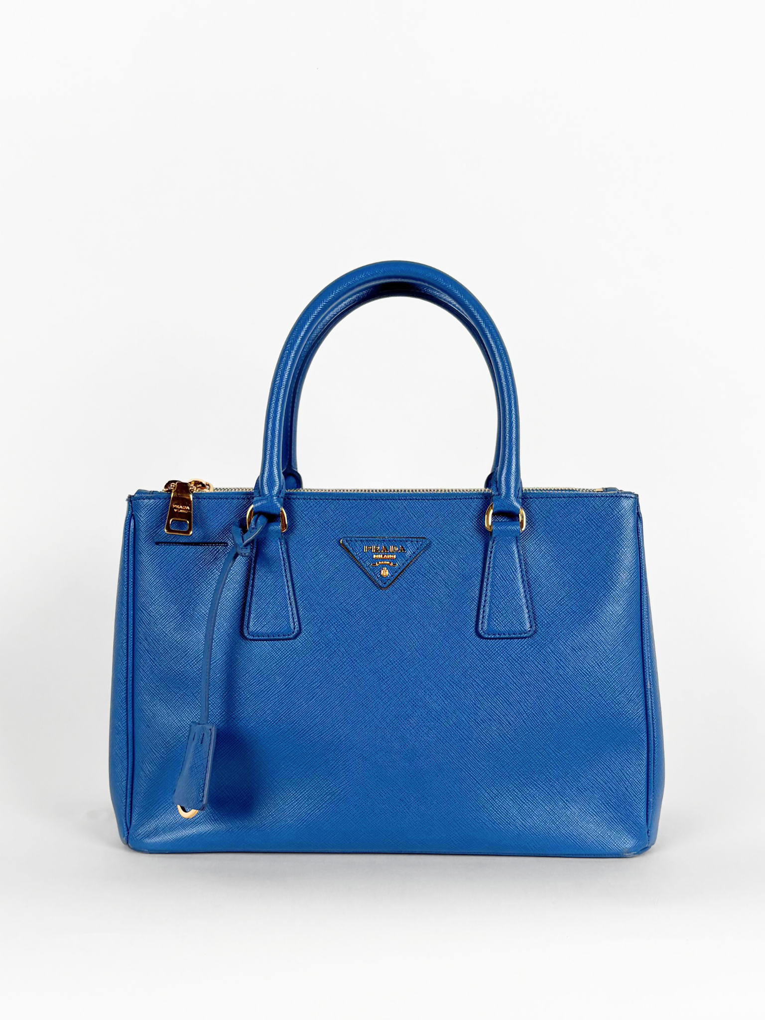 PRADA SAFFIANO LUX GALLERIA DOUBLE-ZIP TOTE BLUE