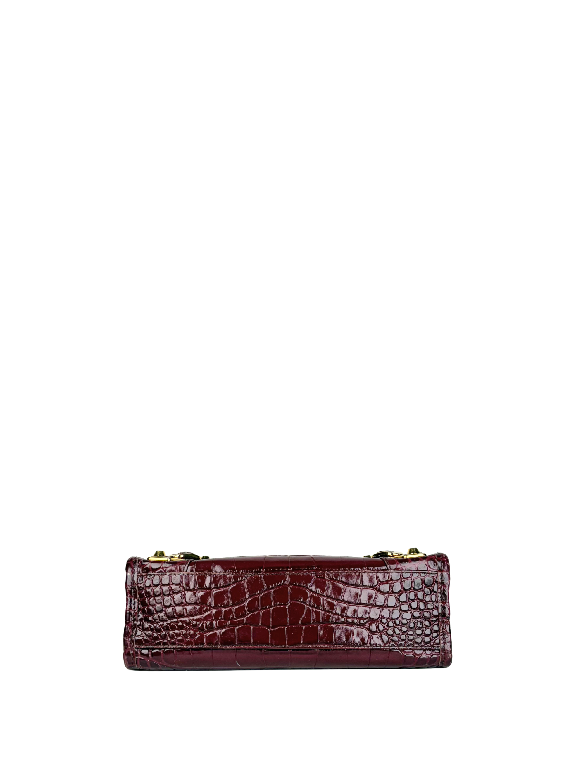Balenciaga Metallic Edge Croc-Embossed Burgundy Mini City Bag